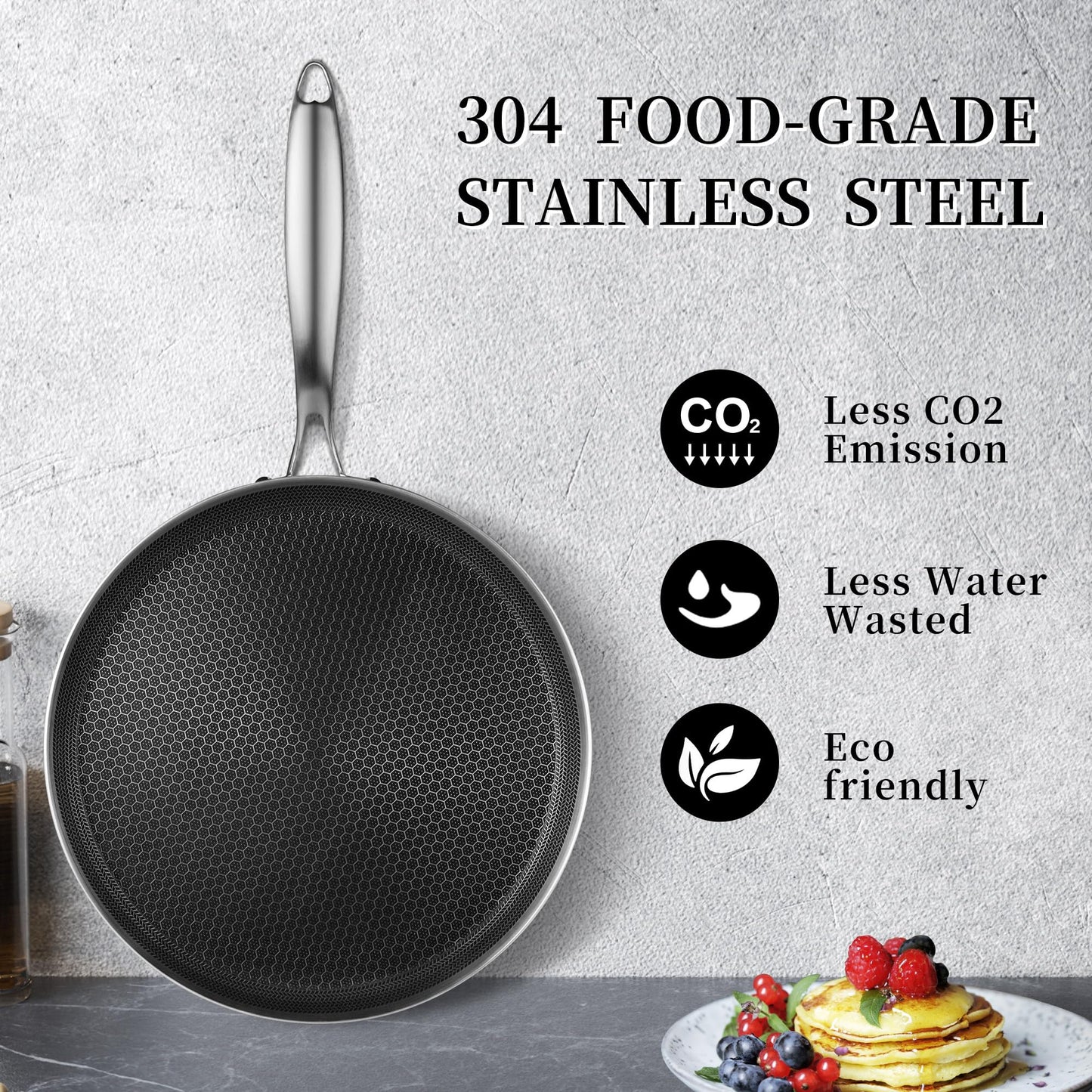 Innerwell Nonstick Crepe Pan 12 inch Stainless Steel Crepe Pan Honeycomb Coating Flat Skillet Tawa Dosa Tortilla Pan,Omelet Pan with All Stove Tops Available, Induction Compatible