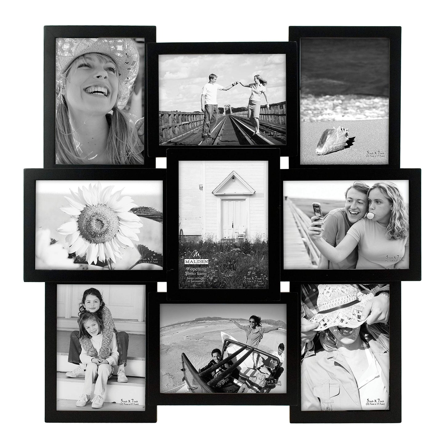 Malden International Designs 5 x 7 9-Opening Dimensional Collage Photo Wall Frame, Black