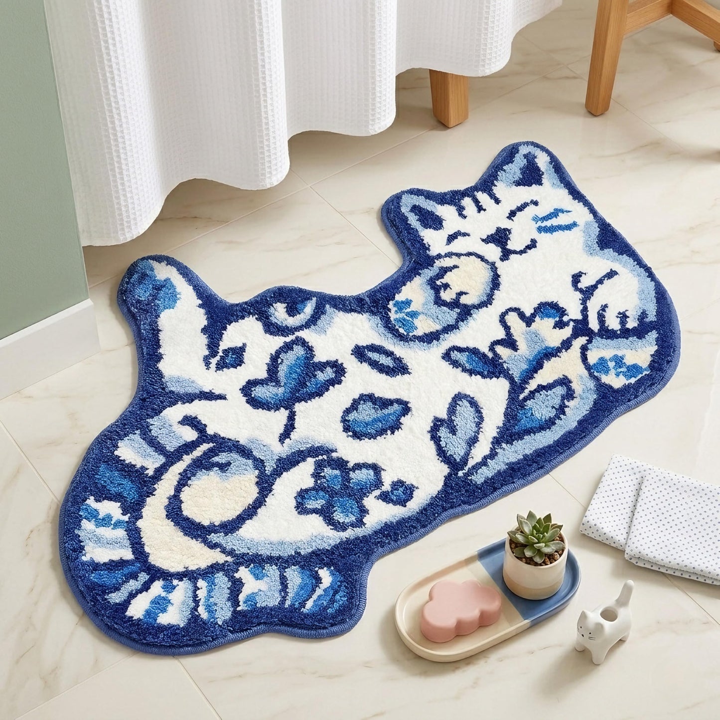 Softania Cute Cat Bath Mat - Fun Bathroom Rug for Cat Lovers, Cute Bathroom Decor, Soft Absorbent Microfiber Bath Rug, Machine Washable Funny Bath Mat with Non Slip Rubber Backing (31.5" x 21.6")