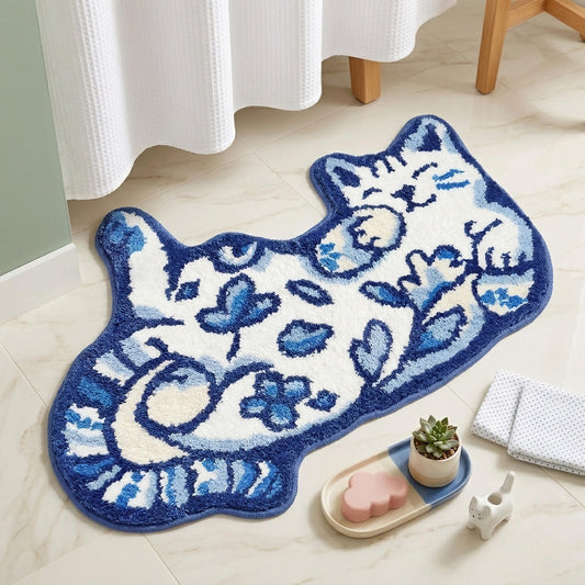 Softania Cute Cat Bath Mat - Fun Bathroom Rug for Cat Lovers, Cute Bathroom Decor, Soft Absorbent Microfiber Bath Rug, Machine Washable Funny Bath Mat with Non Slip Rubber Backing (31.5" x 21.6")