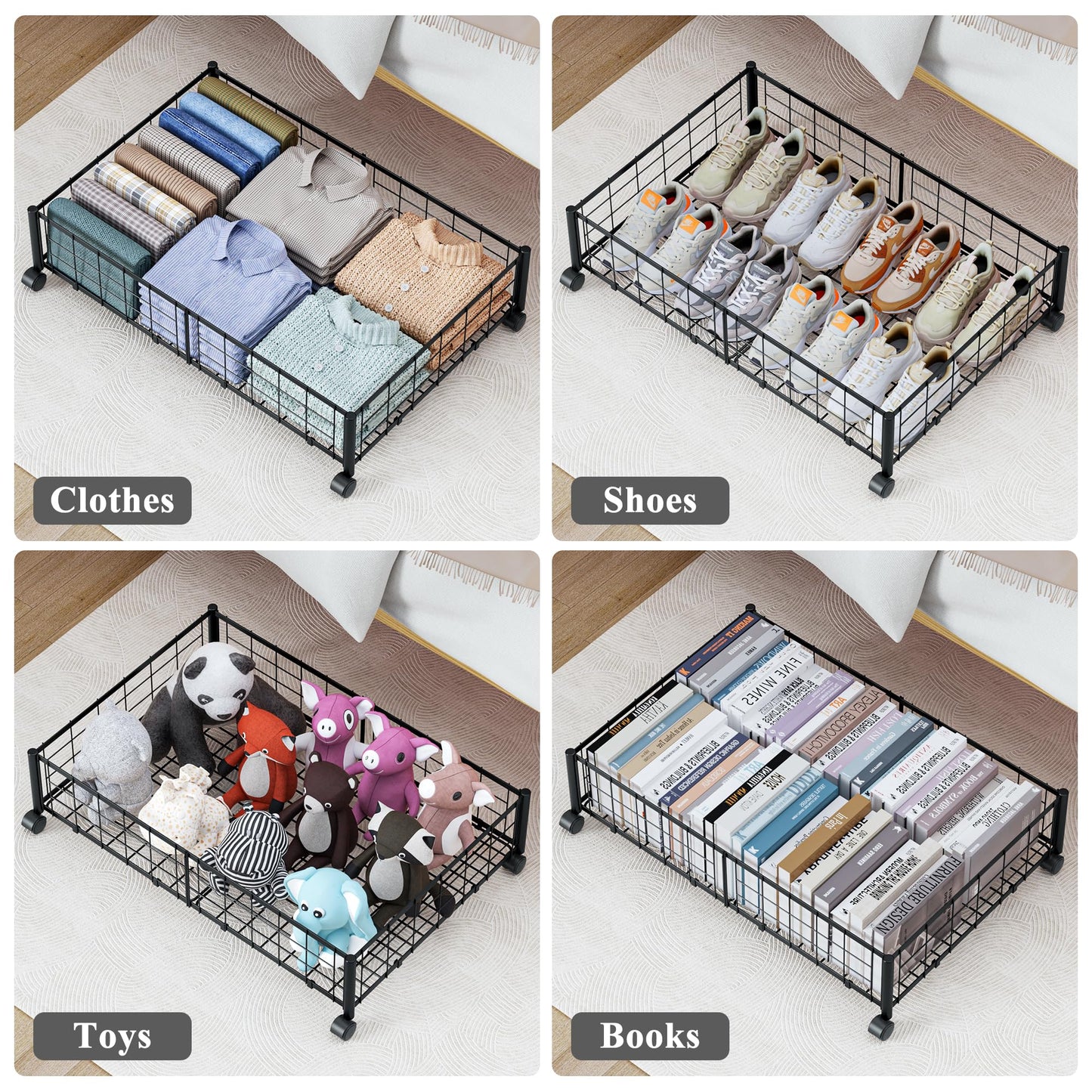 Hleelomi Under Bed Storage with Wheels, 360° Rotating, No-Assembly Underbed Storage Containers, 2PACK