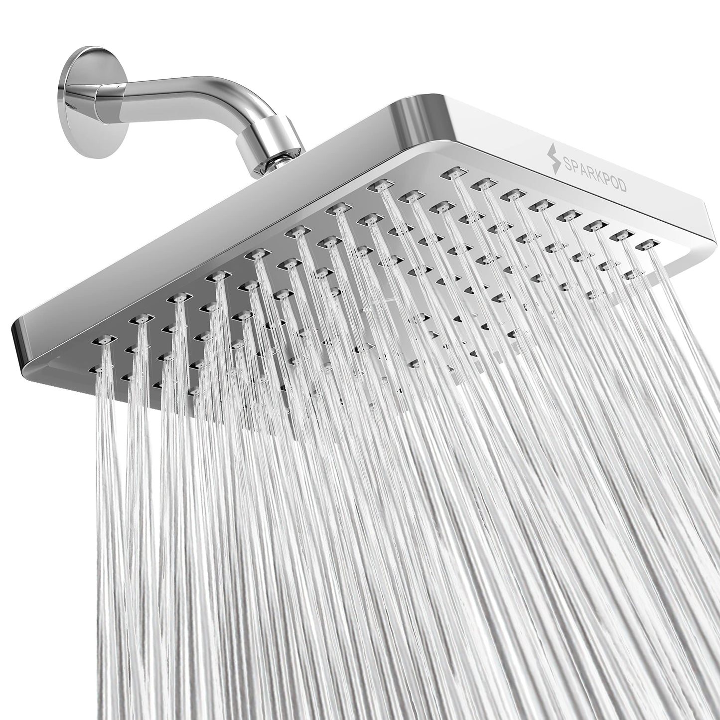 SparkPod Shower Head - High Pressure Rain - Premium Quality Luxury Design - Easy Clean Adjustable Replacement for Your Bathroom Shower Heads (Polished Chrome Finish, 8 Inch Square)