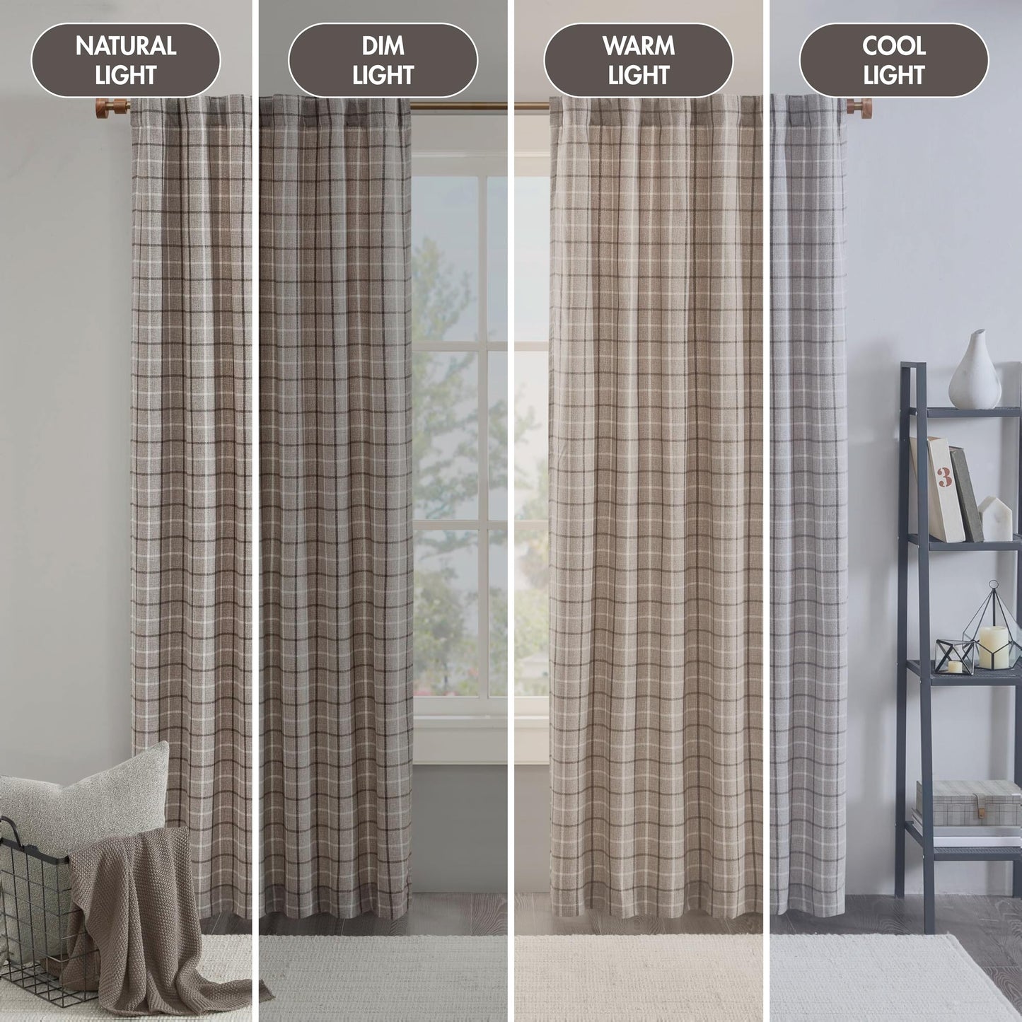 Madison Park Anaheim Cabin Plaid Curtain Window, Thermal Insulated Fleece Lining, Living Room Decor Room Darkening Drape for Bedroom, 1-Single Panel Pack, 50x95, Rod Pocket & Back Tab, Brown