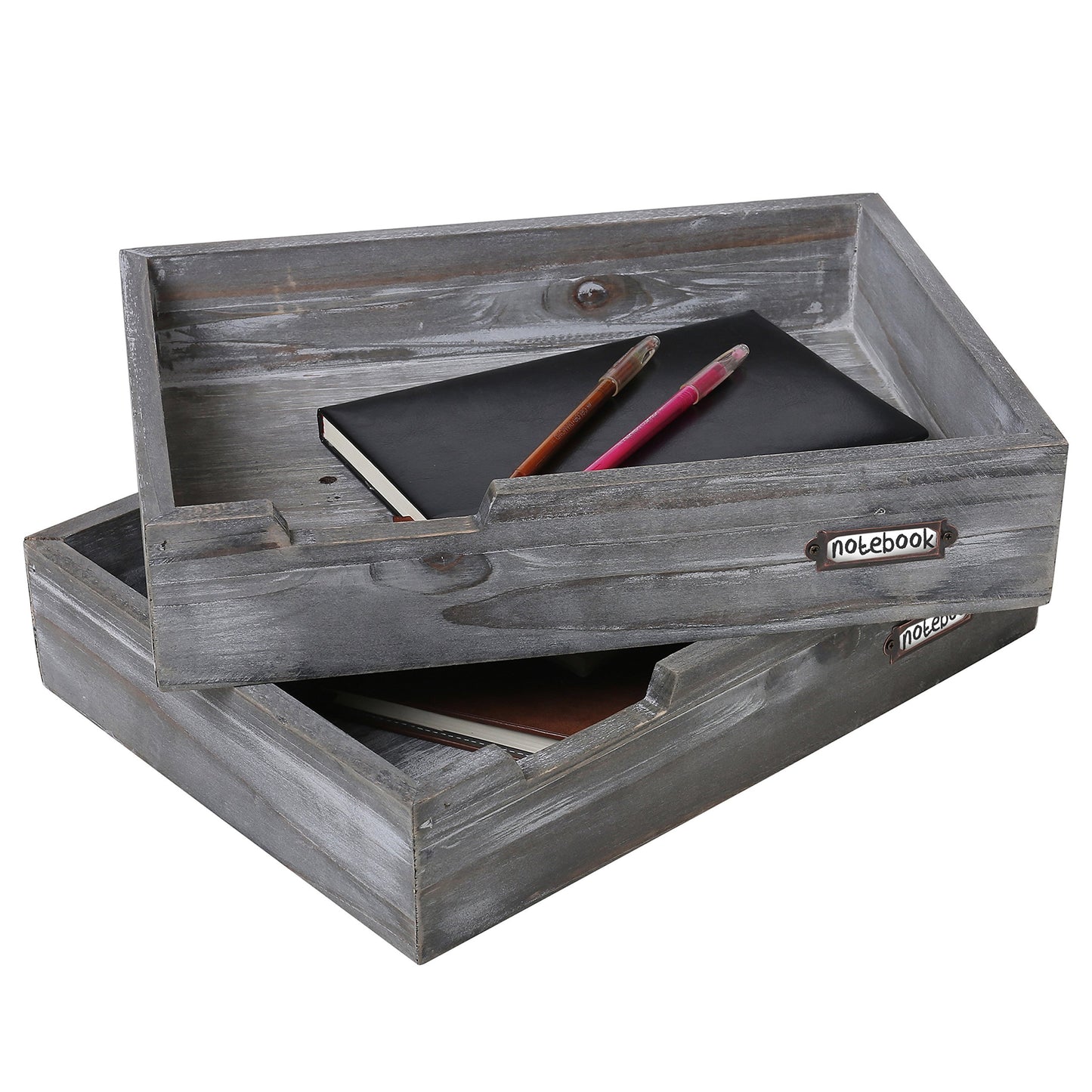 MyGift Ash Gray Wood Office Desktop Document Letter Paper Trays, Stackable Decorative Multipurpose File Organizer, Set of 2
