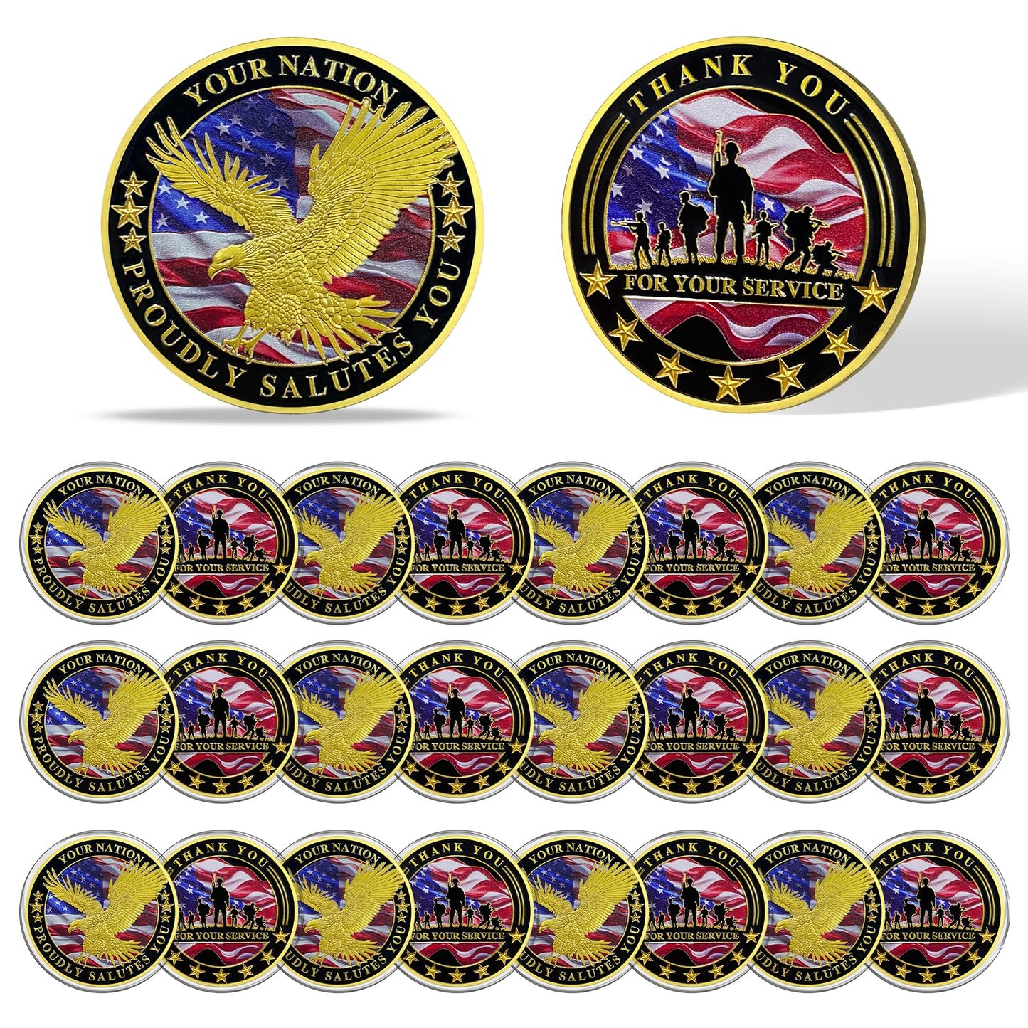 Value Valor Vow 24Pcs Military Challenge Coins Set - Veterans Thank You for Your Service Coin Military Appreciation Commemorative Gift for Men Women Army Soliders Honor Chip Veterans Day Gifts Bulk