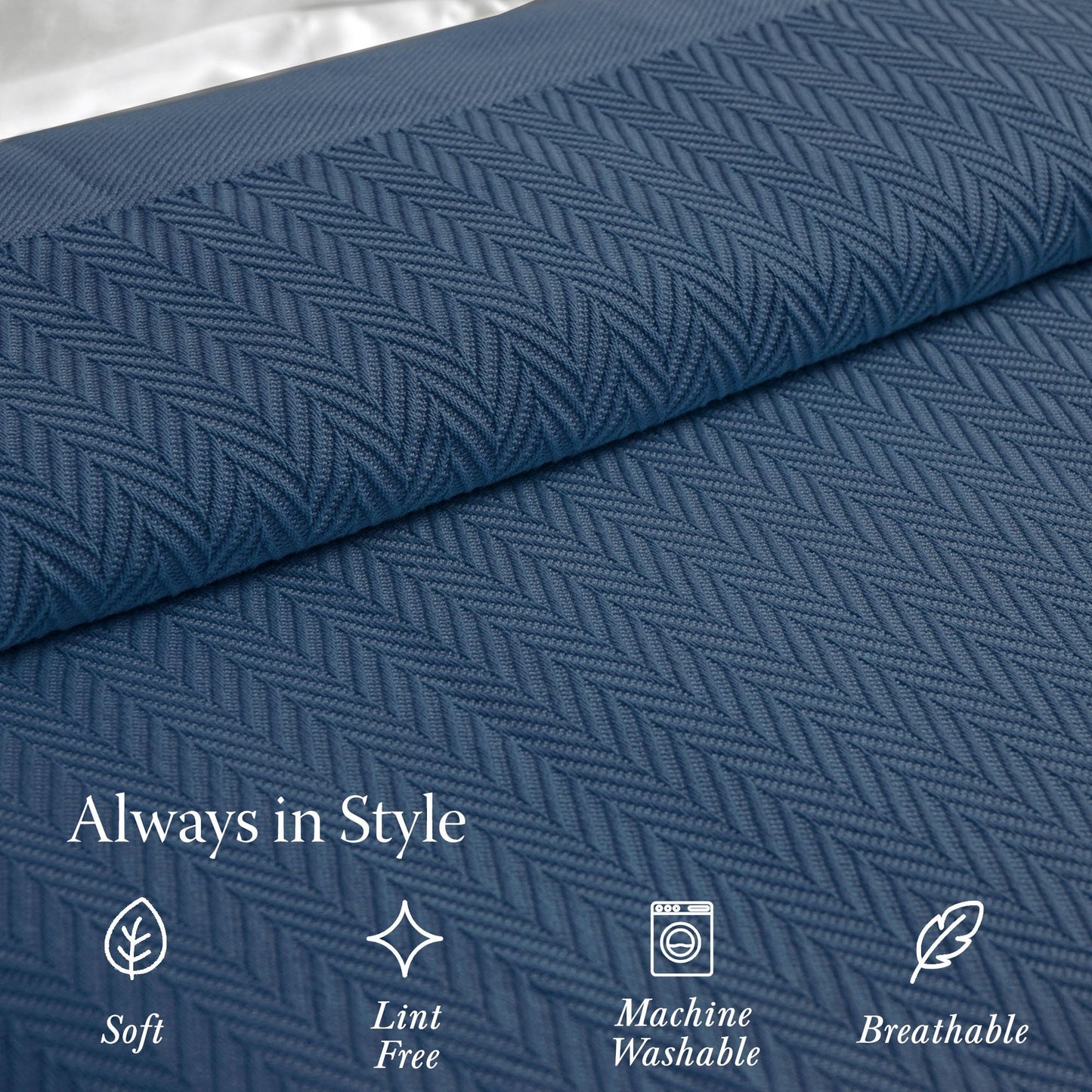 Threadmill Luxury Cotton Blankets for Twin Size Bed | All-Season 100% Cotton Twin Blanket for Bed | Herringbone Soft & Cozy Fall Thermal Blanket, 350GSM, 68x92 inches | Folkstone Blue