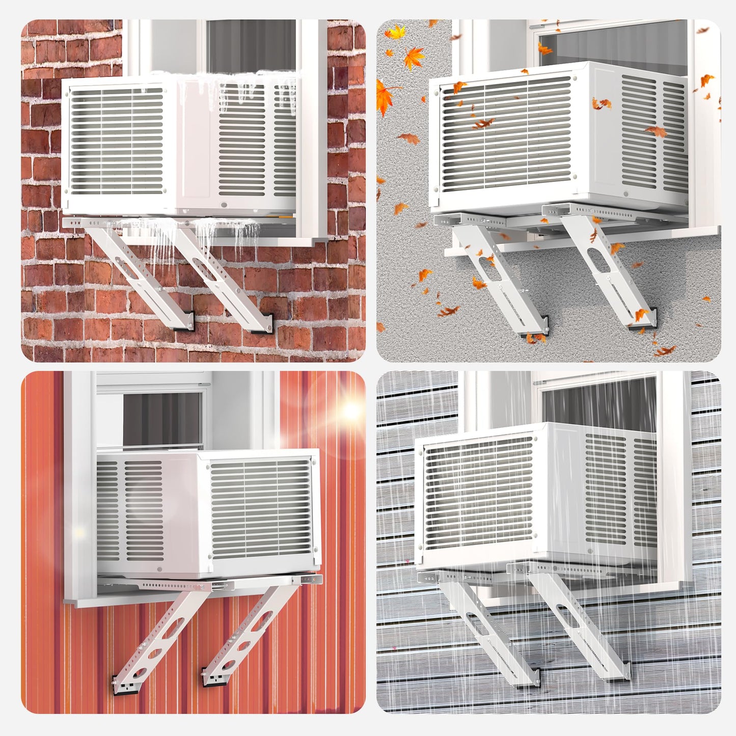 Plusluck Air Conditioner Bracket No Drill: Heavy Duty Holder with Bubble Level for 350lbs AC Units, Adjustable Width, No Tools Needed, Fits Single & Double Hung Windows, 5000-24000 BTU Coverage