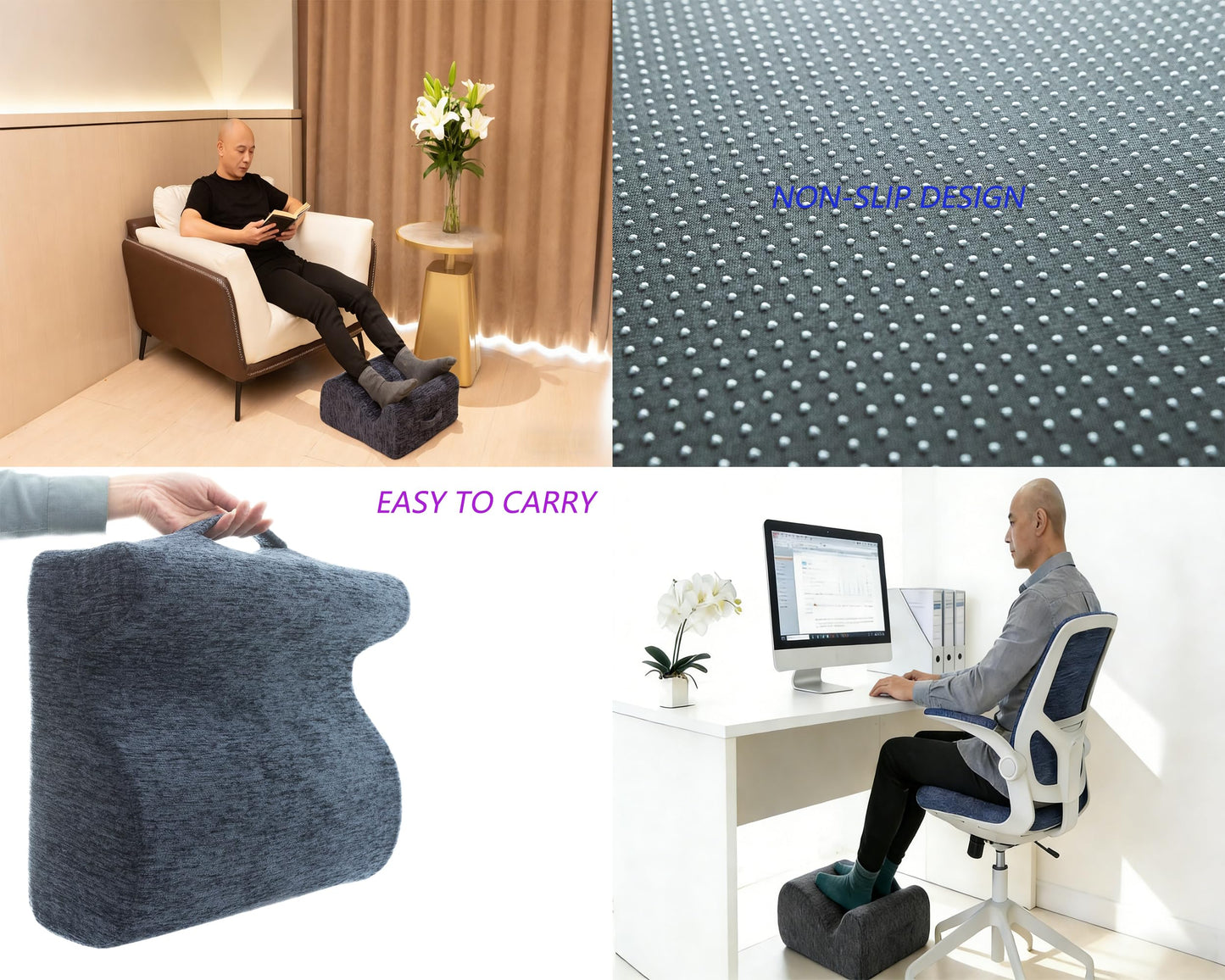 ZXMCJD Ergonomic FootstoolTwo-Way Tilt Design with Heel & Arch SupportWide Non-Slip Foam Footrest with 3-Point Support, Removable Washable Cover for Office/Home, for Prolonged Sitting & Under-Desk Use