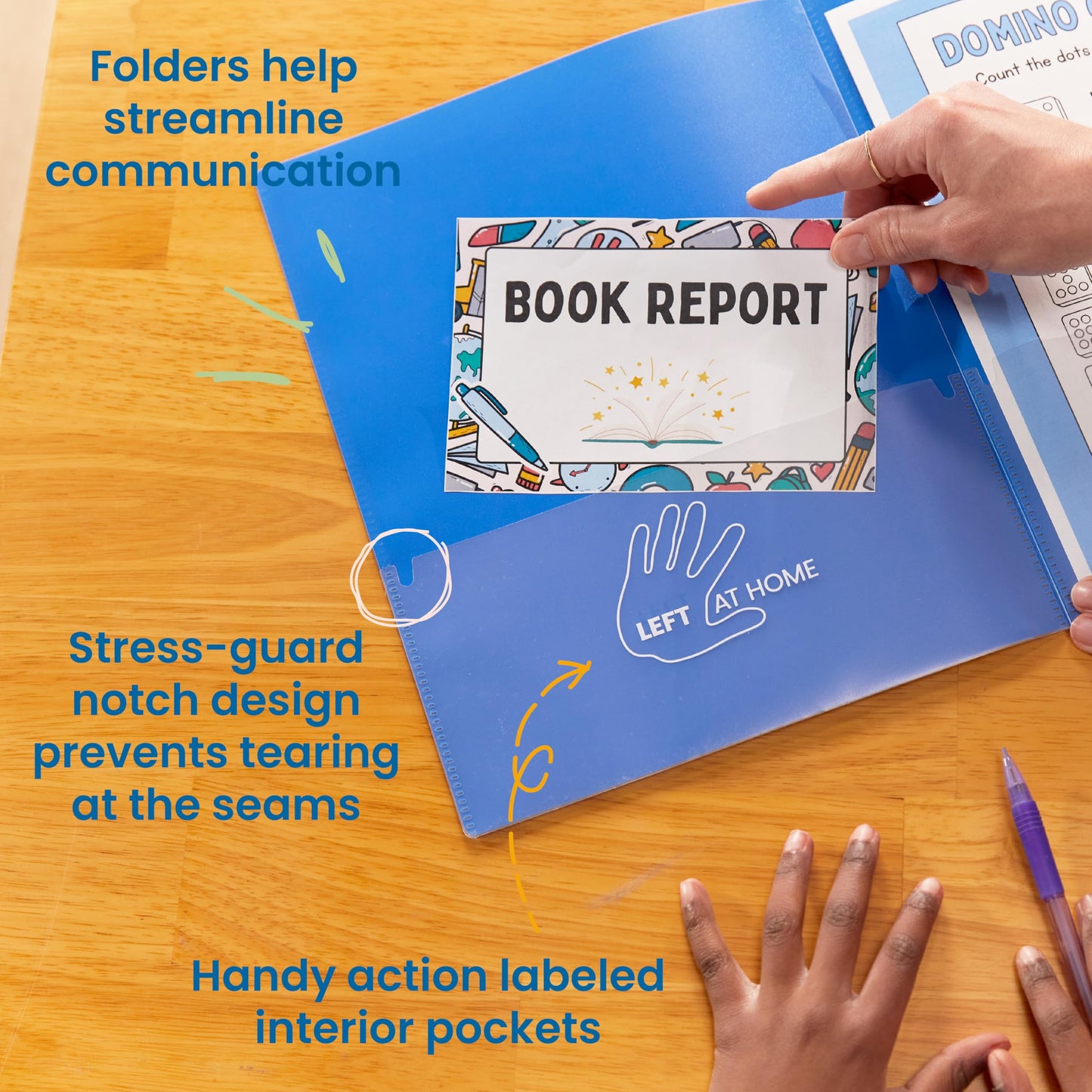 ECR4Kids 2-Pocket Parent-Teacher Classroom Communication Folder, School Supplies, Blue, 36-Piece