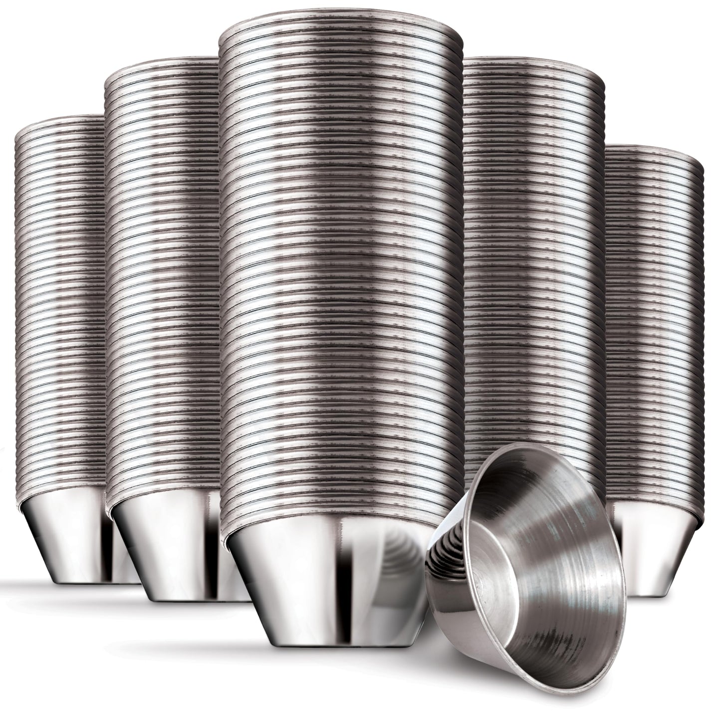 1.5 oz Stainless Steel Condiment Cups (120 Pack), Individual Portion Dipping Sauce Cups, Small Metal Ramekins for Ketchup, Marinara, BBQ Sauce, and More! Reusable Condiment Cups for Restaurants