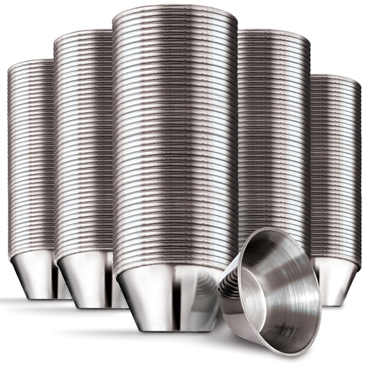 1.5 oz Stainless Steel Condiment Cups (120 Pack), Individual Portion Dipping Sauce Cups, Small Metal Ramekins for Ketchup, Marinara, BBQ Sauce, and More! Reusable Condiment Cups for Restaurants