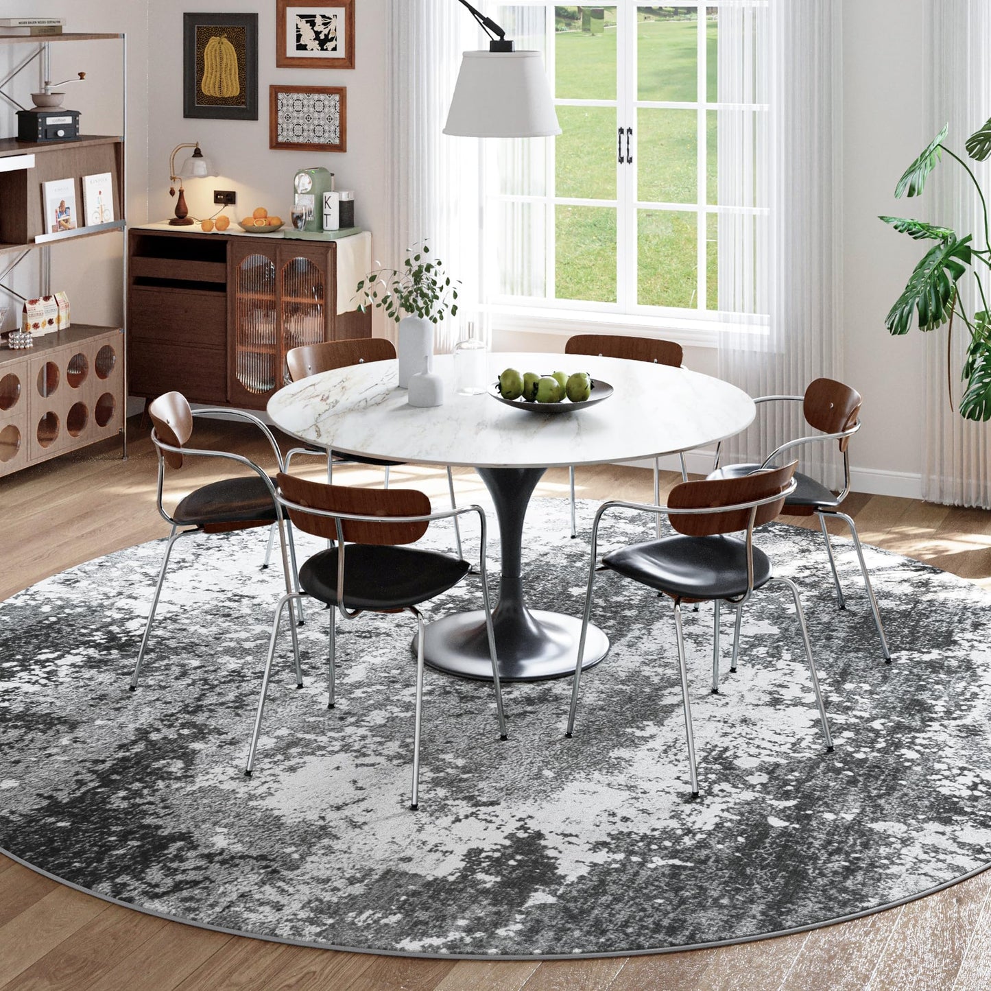 Round Area Rugs 6ft Washable Grey Circle Rug for Entryway Kitchen, Non Slip Soft Low Pile Stain Resistant, Boho Circular Carpet for Living Room Bedroom Dorm Dining Room Table, Abstract Gray