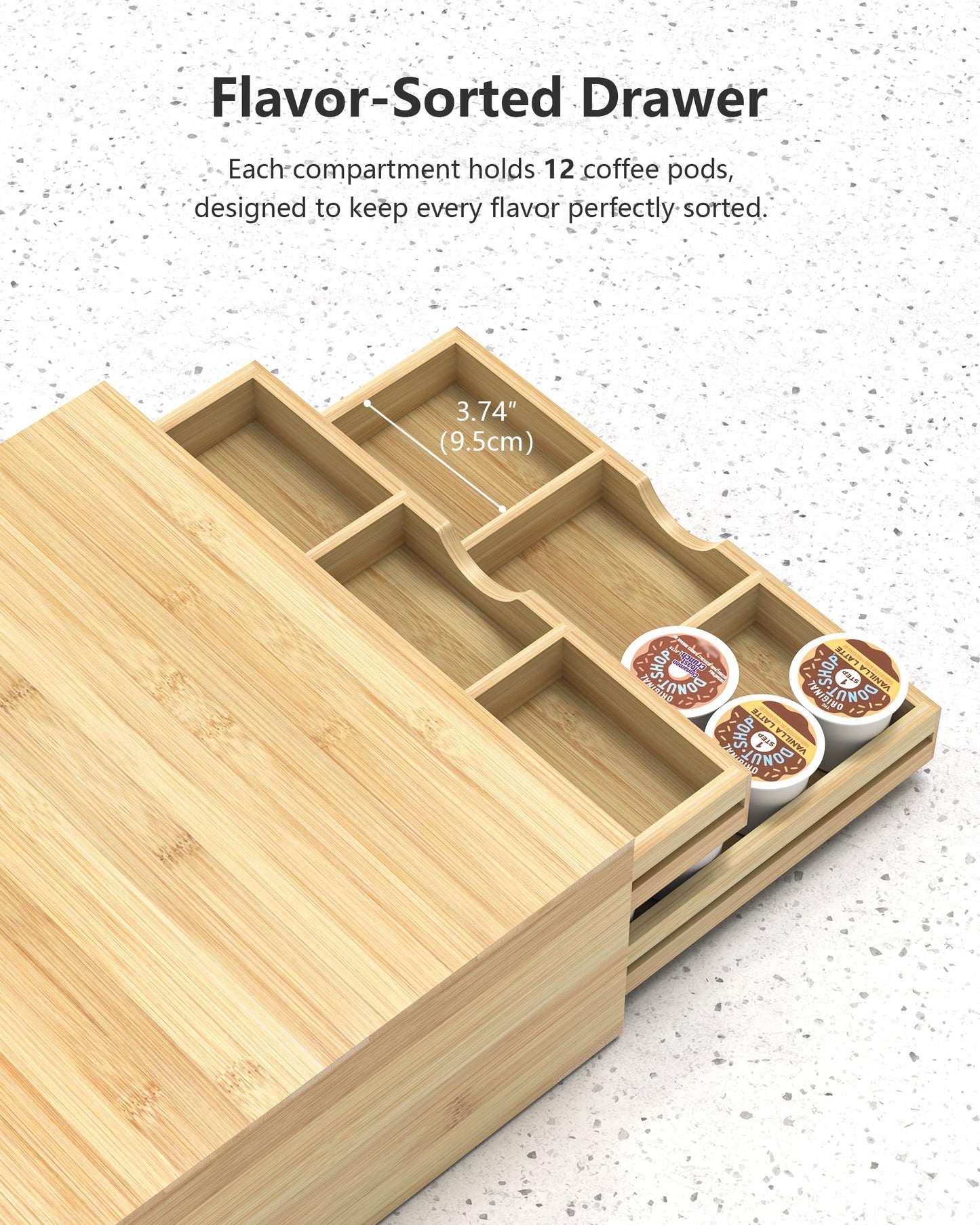 WELL WENG Bamboo Coffee Pod Drawer Organizer Compatible with K-Cups, Under Cabinet Coffee Station Storage Rack, Natural Wood Capsule Holder for 72 Pods, Countertop Coffee Machine Stand