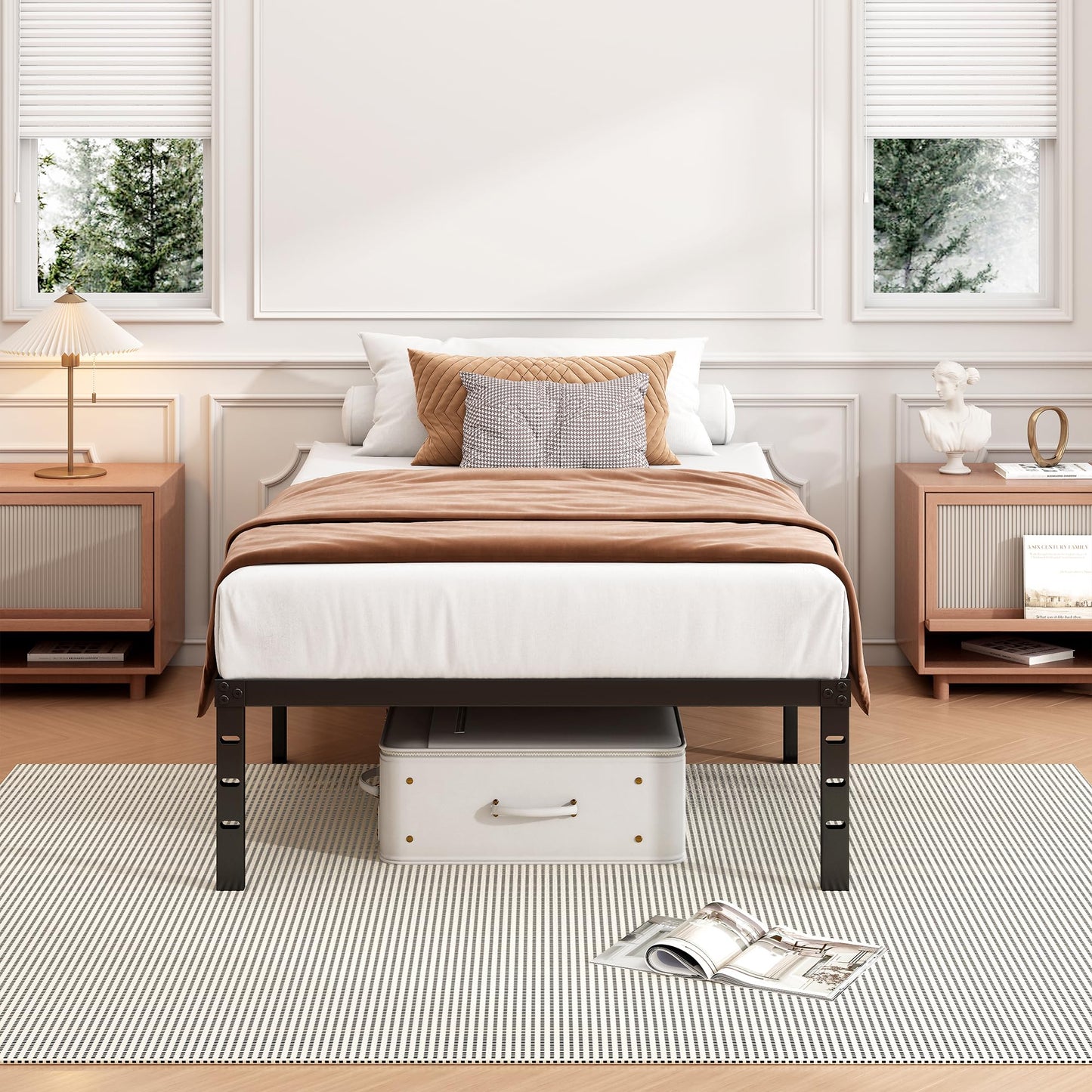 Hafenpo 18 Inch Twin Bed Frame - Sturdy Metal Platform Twin Size, No Box Spring Needed, Heavy Duty, Easy Assembly, Strong Bearing Capacity, Under Bed Storage, Black