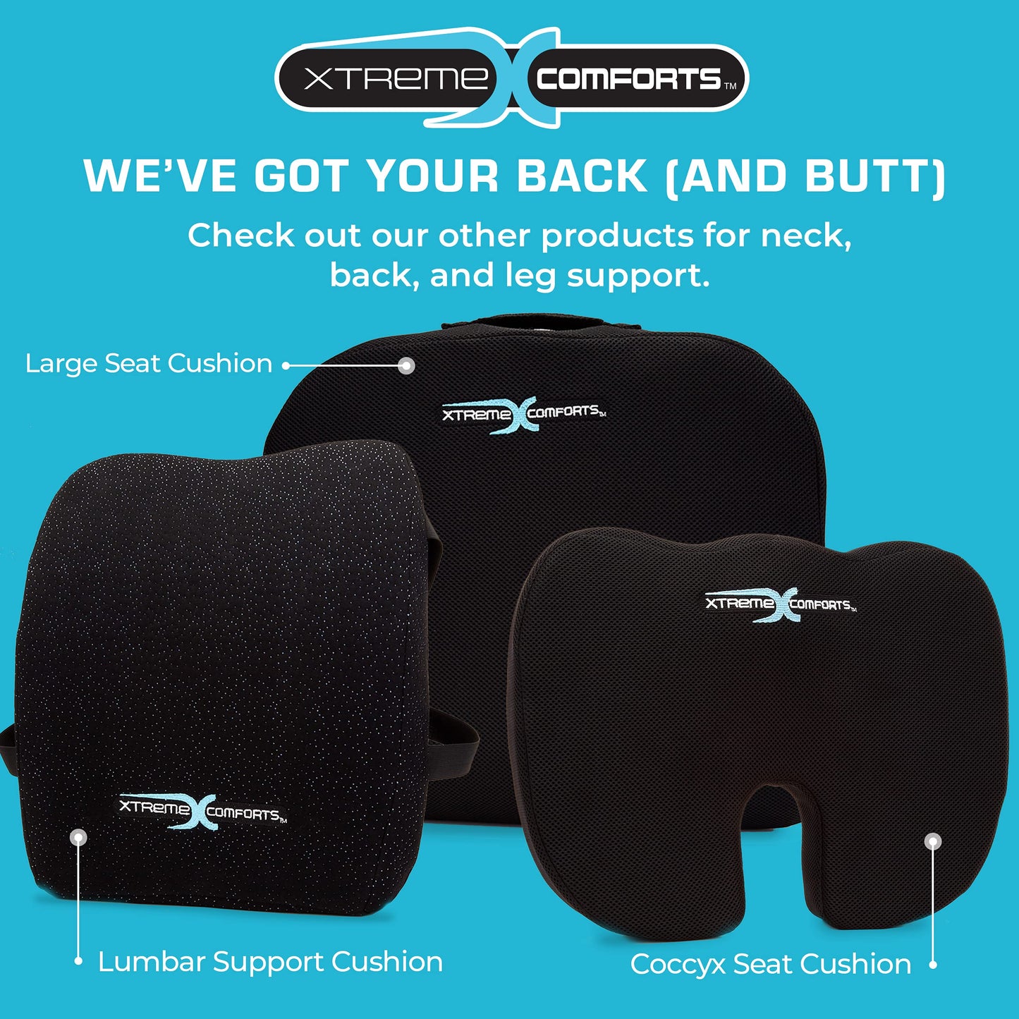 Xtreme Comforts Seat Cushion, Tailbone Relaxer - Coccyx Cushion for Tailbone Pain Desk, Wheelchair & Car Use - Back Support Pillow for Chair