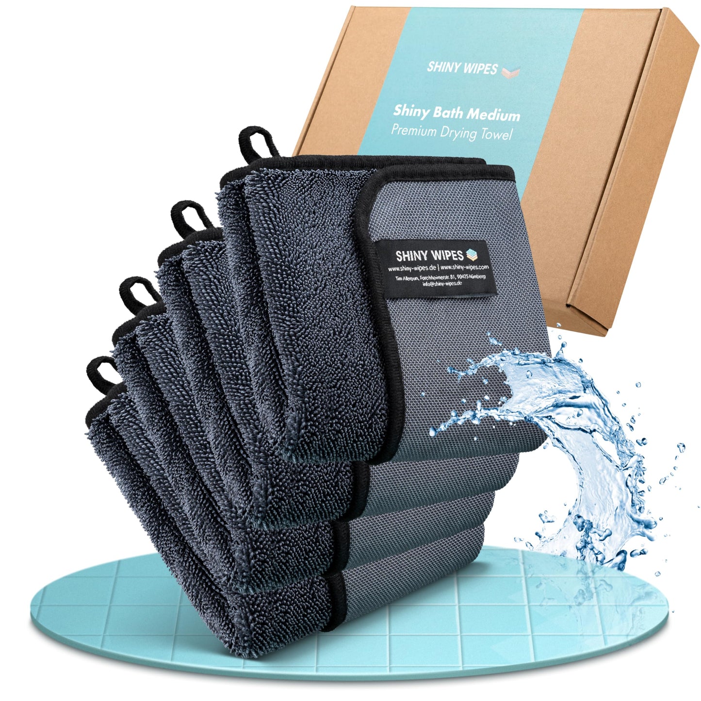 Shiny Bath Shiny Wipes Medium Drying Towel, The Original, 12x16in/30x40cm, Ultra Absorbent Twisted-Loop Design, Streak-Free Towel Cloth for Shower, Household, Car, No Streaks or Limescale (4 Towels)