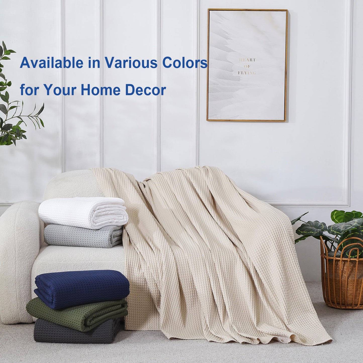 100% Egyptian Cotton Waffle Weave Blanket King Size for Bed, 320 GSM - Breathable and Soft for Spring Summer, Lightweight All Season Bed Blanket for Couch, Sofa (104x90 Inches, Light Khaki)