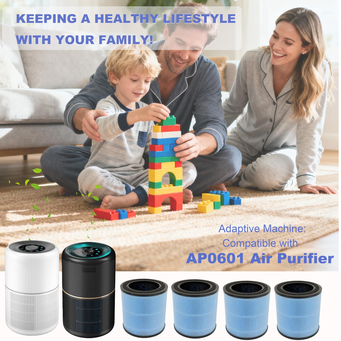 4 Pack AP0601 Compatible with AIRTOK Air Puri-fier Replacement Filter,4-in-1 H13 True HEPA Filters for Smoke Dust Odors Pollen Pet Dander,Activated Carbon Filter