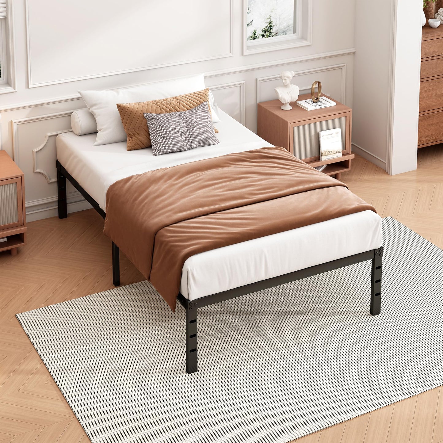 Hafenpo 18 Inch Twin Bed Frame - Sturdy Metal Platform Twin Size, No Box Spring Needed, Heavy Duty, Easy Assembly, Strong Bearing Capacity, Under Bed Storage, Black