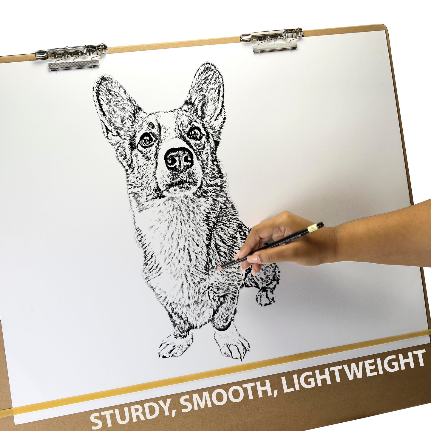 Officemate Artist Sketch Board with Handle, Portable Drawing Board, Tempered Hardboard Surface with Dual Clips & Rubber Band, Art Board for Studio, Classroom & Field Use, 23″ x 26″ (83099)