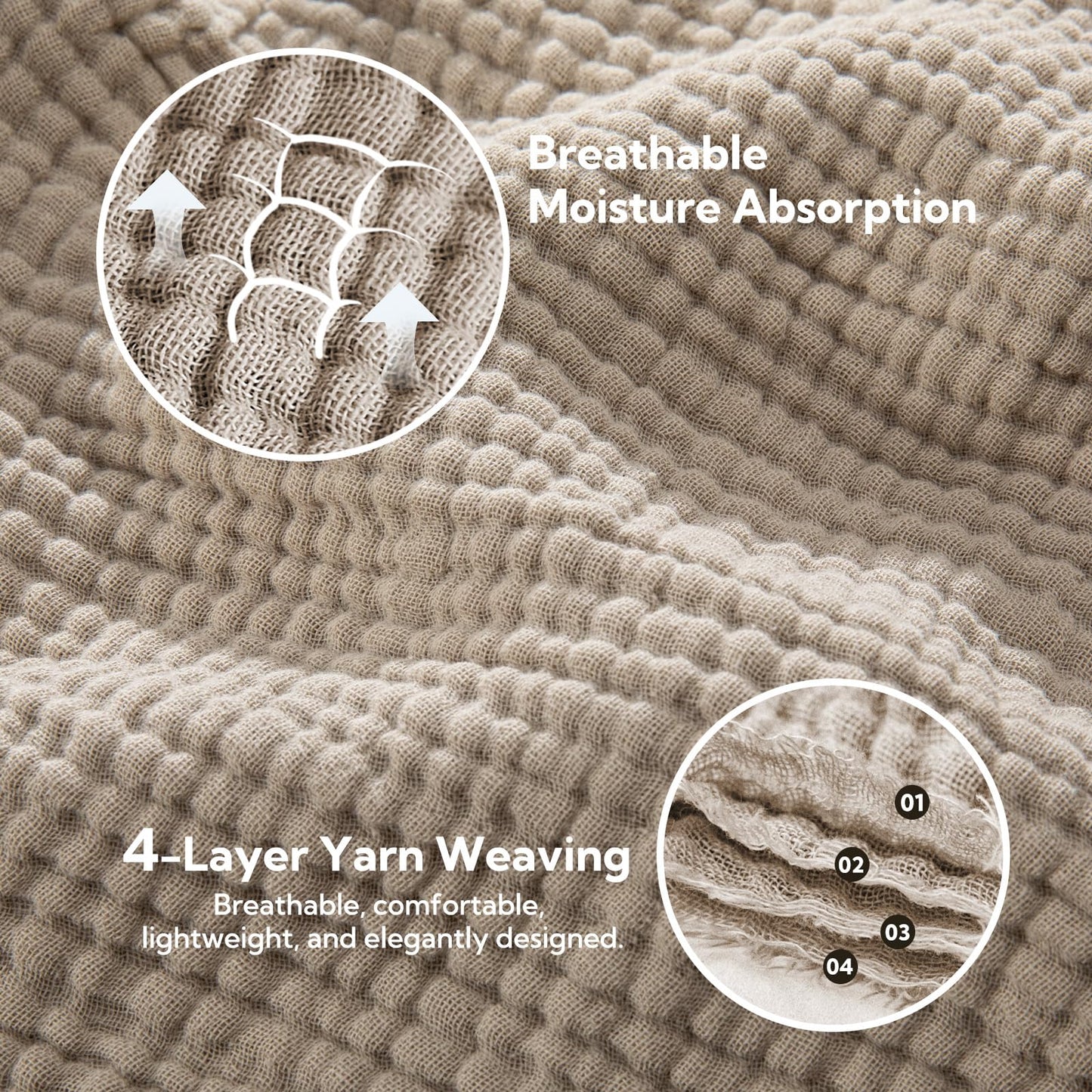 SOULFUL Muslin Throw Blanket with Tassels - Soft King Size Cotton Throw Blanket for Couch or Bed, Lightweight and Breathable Gauze for All Seasons, Light Tan, 108" x 90"