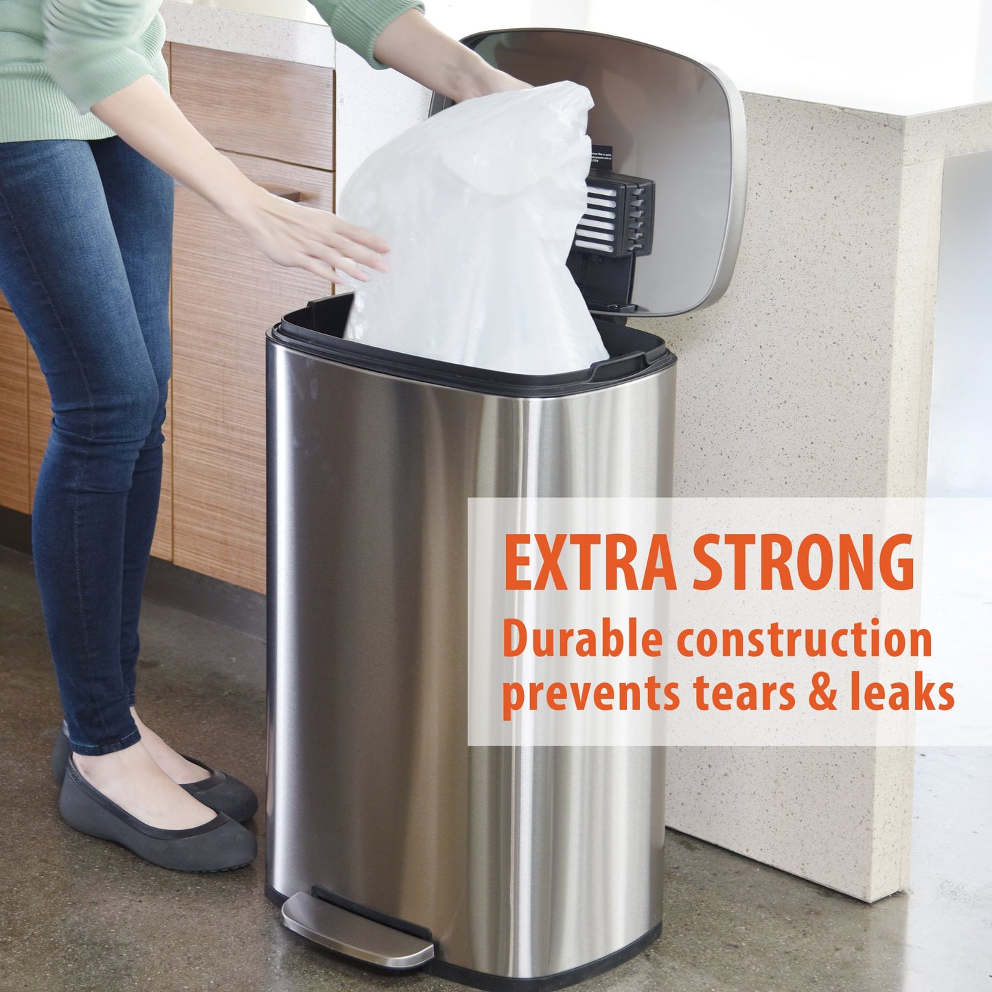 iTouchless 40 Count Tall Trash Bags, Fits 13 Gal, 14 Gal, 15 Gal, and 16 Gallon Garbage Can, Extra-Large Strong Bathroom Kitchen Bin Liners, for Rubbish Recycling Compost in The Home, Office, Clear