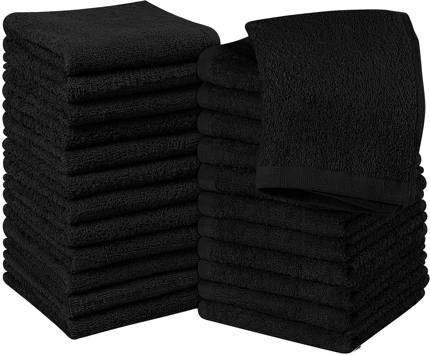Utopia Towels 24 Pack Cotton Washcloths Set, 100% Ring Spun Cotton, Premium Quality Flannel Face Cloths, Highly Absorbent and Soft Feel Fingertip Towels, Black
