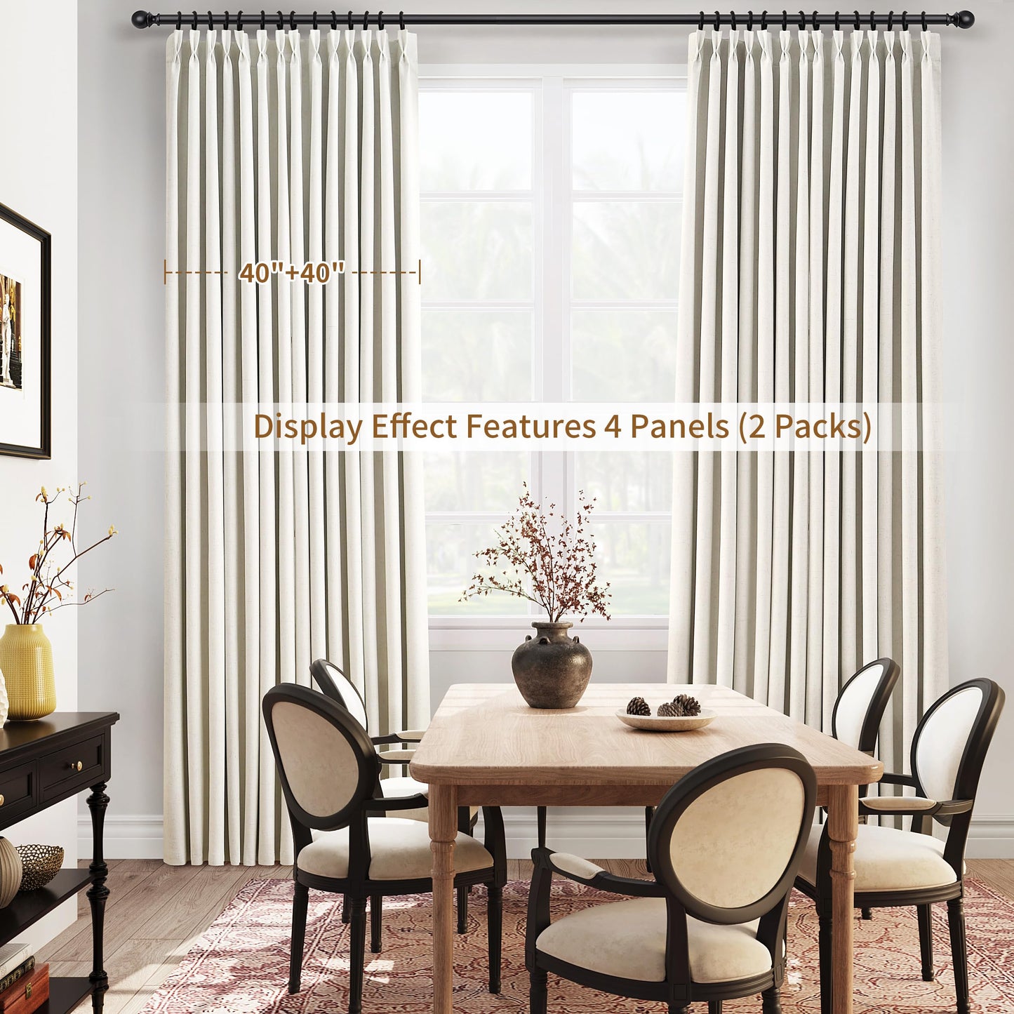 100% Blackout Linen Pinch Pleated Curtains for Bedroom Celing to Floor 96 Inches Long 8ft Natural Cream Room Darkening Thermal Insulated Pleat Window Drapes for Living Room Ivory Beige 2 Panels 40x96