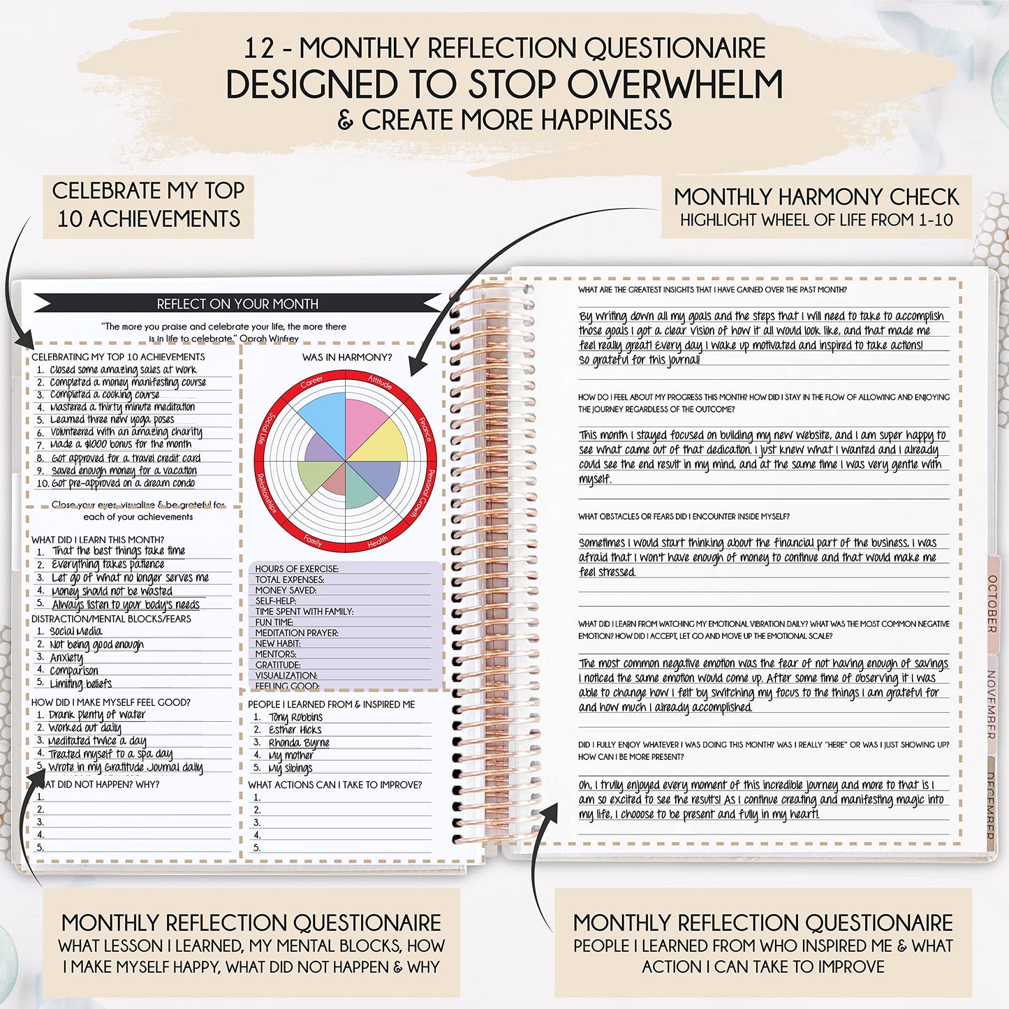 Manifestation Journal – Hourly, Weekly & Monthly Planner | 12-Month to Increase Productivity, Life Organizer & Goal Planner | Spiral Journal, Habit Tracker, Foldable Vision Board, Gift Box & Stickers