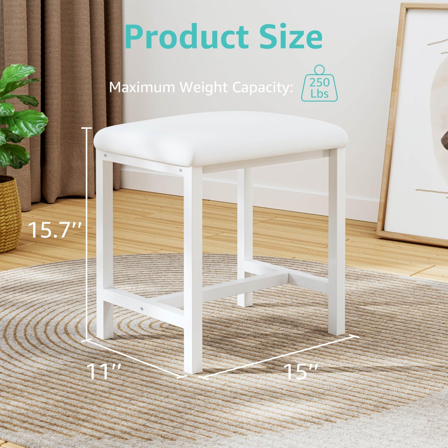 KAI-ROAD Small Vanity Stool, Cute Vanity Stools with Cushion, White Makeup Vanity Chair for Small Spaces, Living Room, Bedroom, Bathroom, Entryway, Ottoman Foot Rest for Couch Sillas Modern