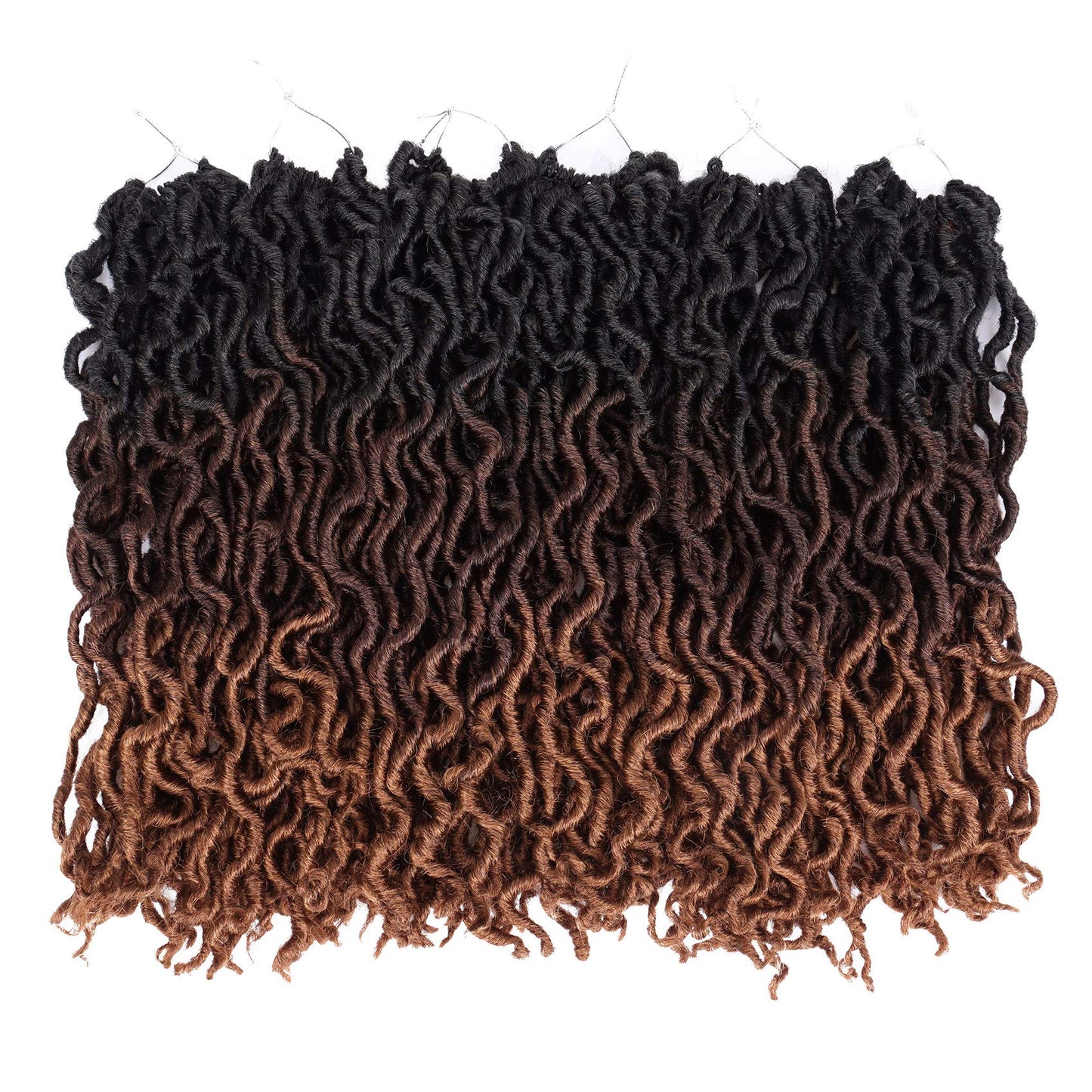 14 Inch Goddess Faux locs Crochet Hair 6 Packs/Lot Soft Gypsy Locs Wavy Crochet Braids Dreadlocks 3 Tone Curly Wavy Twist Braiding Hair Extensions African Roots Braid（#1B/4/30)