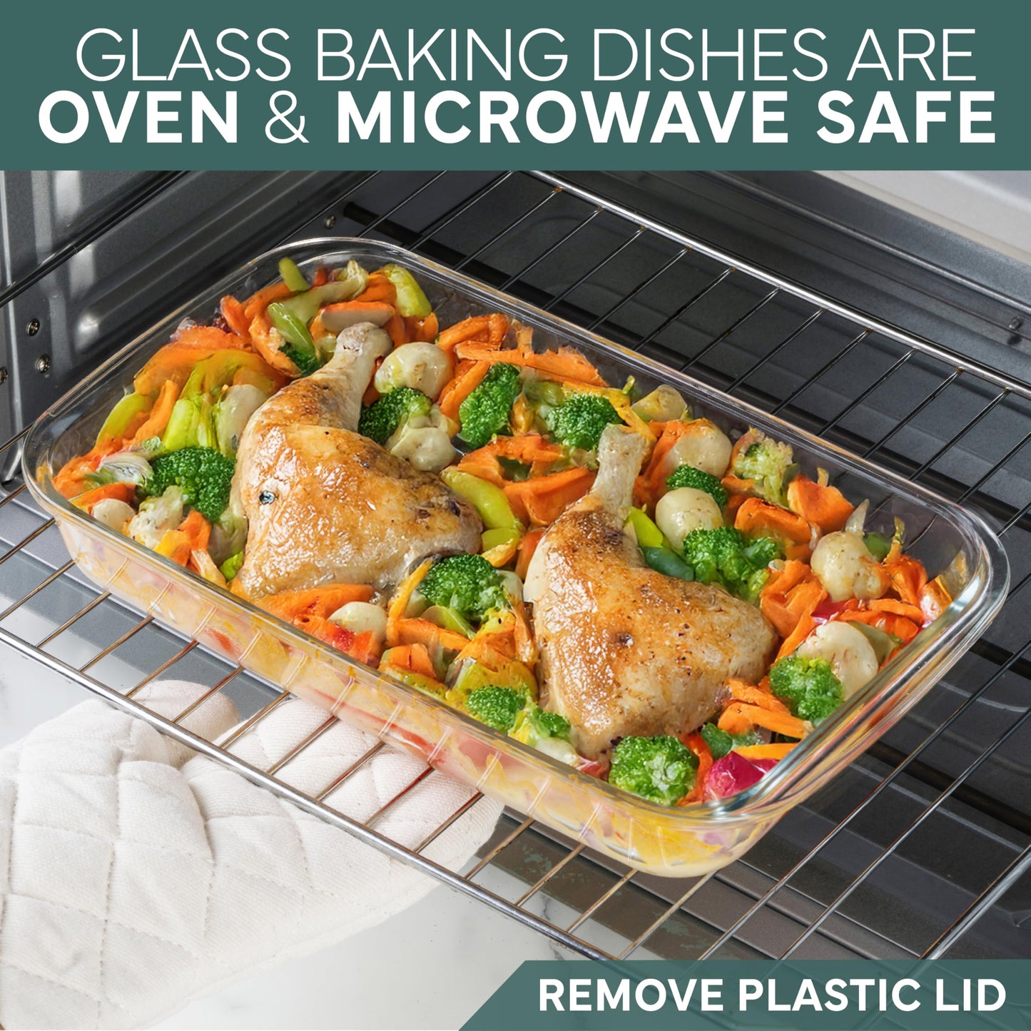 COOK WITH COLOR 8-Piece Deep Glass Baking Dish Set with Plastic Lids – Casserole and Food Storage Containers for Lasagna, Leftovers – Freezer-to-Oven, Microwave & Dishwasher Safe, Mint