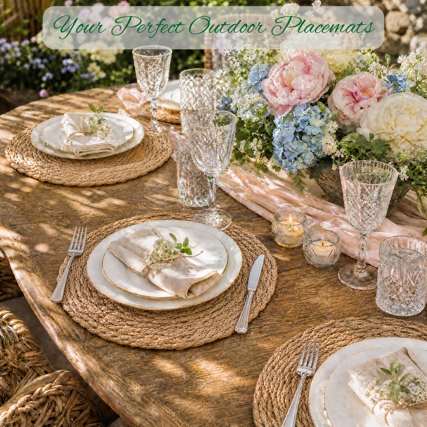 13.8'' Round Woven Placemats Set of 12, Boho Rattan Chargers for Dinner Plates, Rustic Wicker Place Mats, Straw Braided Table Placemats, for Dining Table Decor, Wedding, Farmhouse and Home Decor