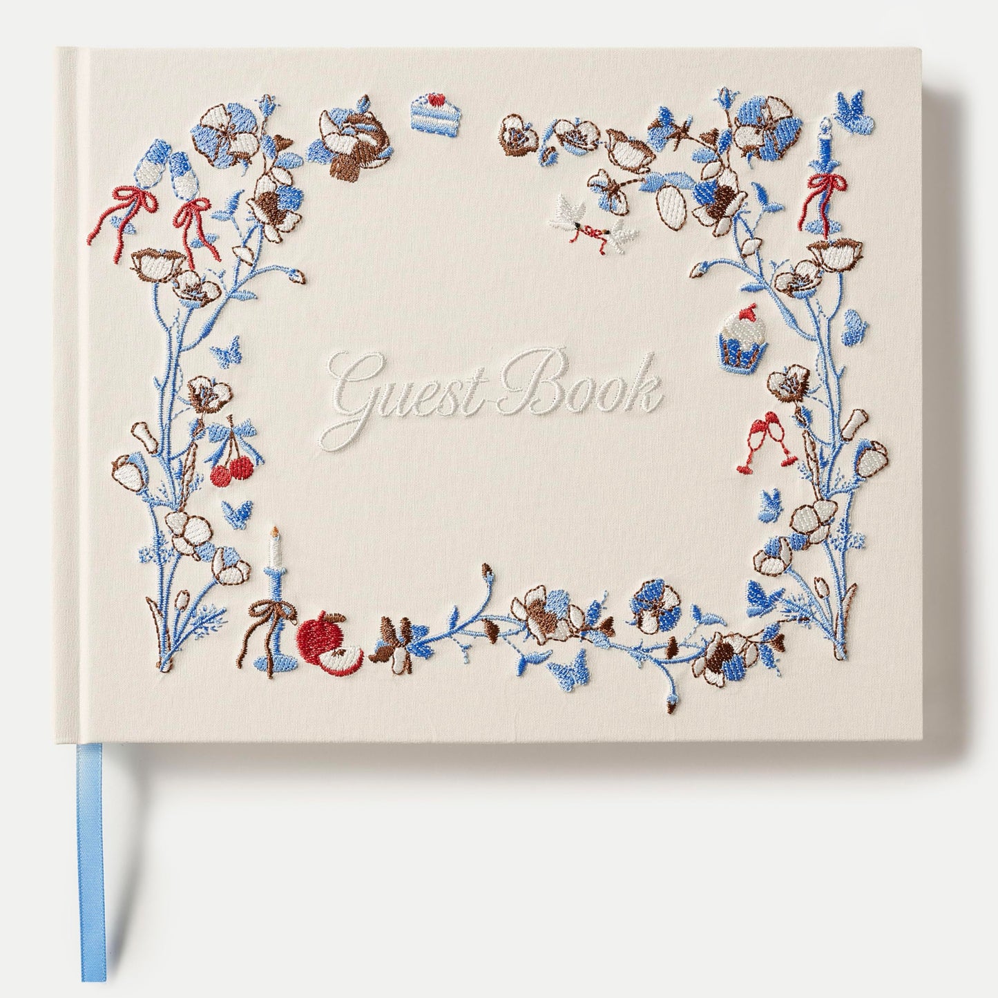 Jottyco Embroidered Wedding Guest Book, Cotton Cover, Acid-Free Paper, 160 Pages, 9" L × 7" W, Sign in Book for Wedding Reception, Baby Shower&Events, with Envelopes, Table Card&Cotton Pouch (Ivory)