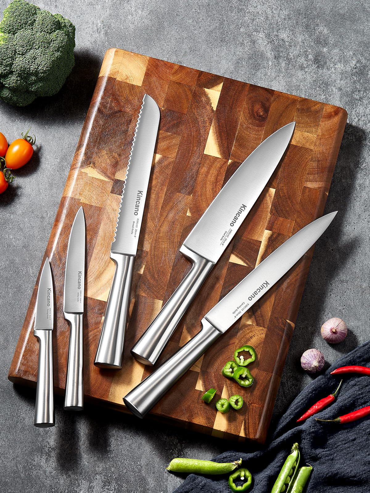 Knife Set, 14 PCS High Carbon Stainless Steel Super Sharp Kitchen Knife Set for Chef with Acrylic Stand, include Steak Knives, Sharpener and Scissors, Ergonomical Design by kincano