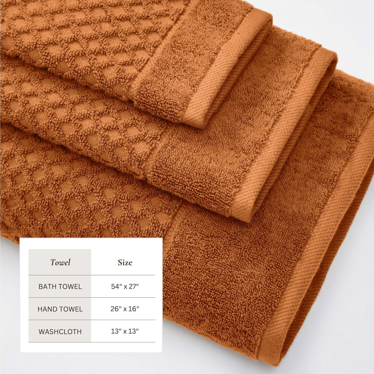 Great Bay Home Bath Towels - 100% Cotton 6 Piece Towel Set - Diamond Waffle Weave - Absorbent, Durable, Quick-Dry Towels for Bathroom (Copper)