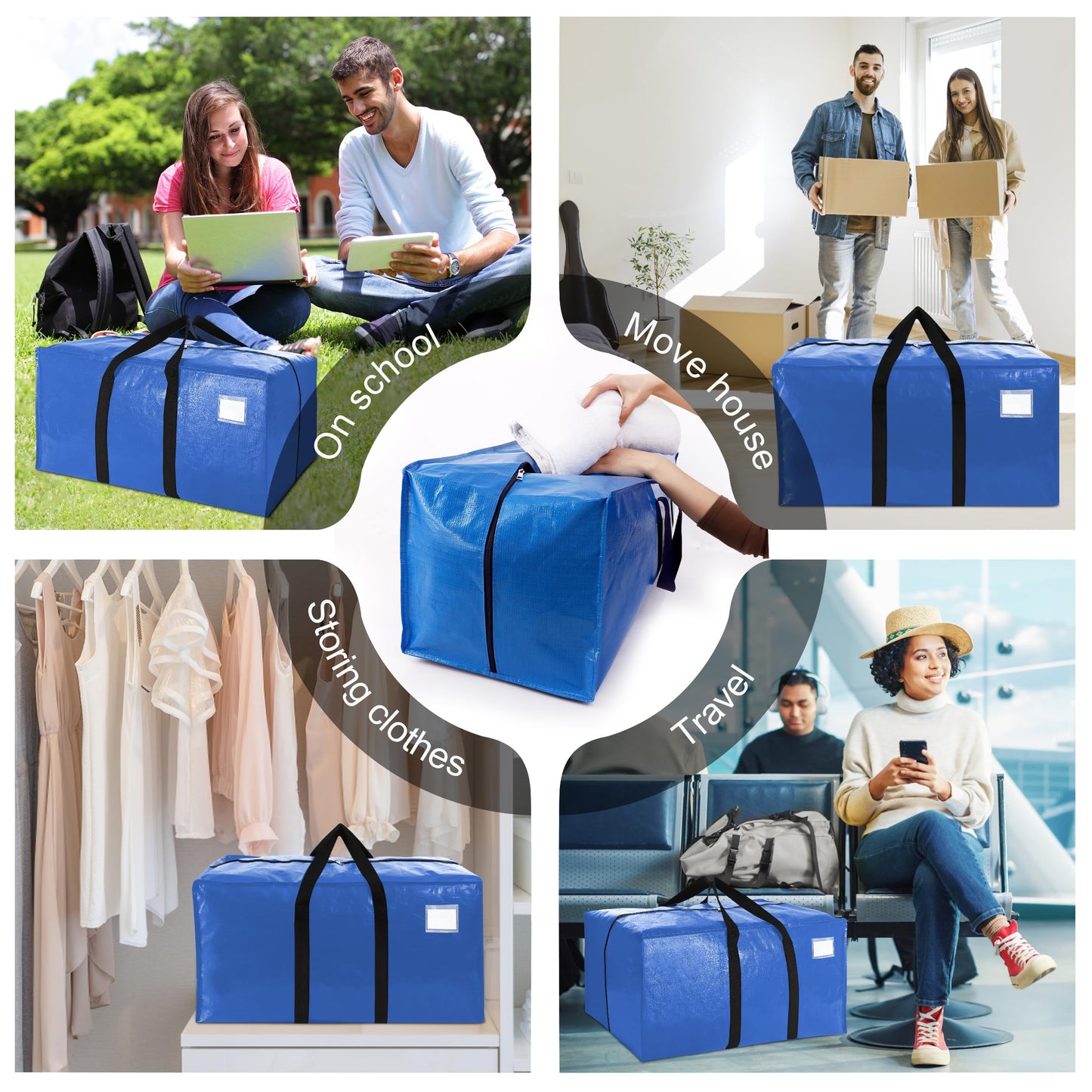 VELVETSURE 12 Pack Heavy Duty Extra Large Moving Bags W/Backpack Straps - Strong Handles & Zippers, Storage Totes For Space Saving, Fold Flat, Alternative to Moving Box and Storage Bin, Multicolor