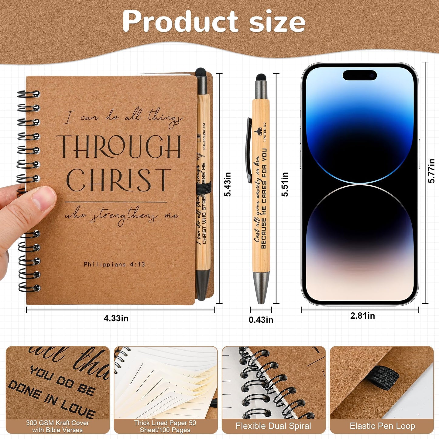 INSADA 30 Sets Bulk Christian Spiral Notebooks with Bamboo Pen Prayer Journal, Small Lined Notepad (5.43”x4.33”) - Father Day Gifts for Church Members, Bible Study Groups & Church Families