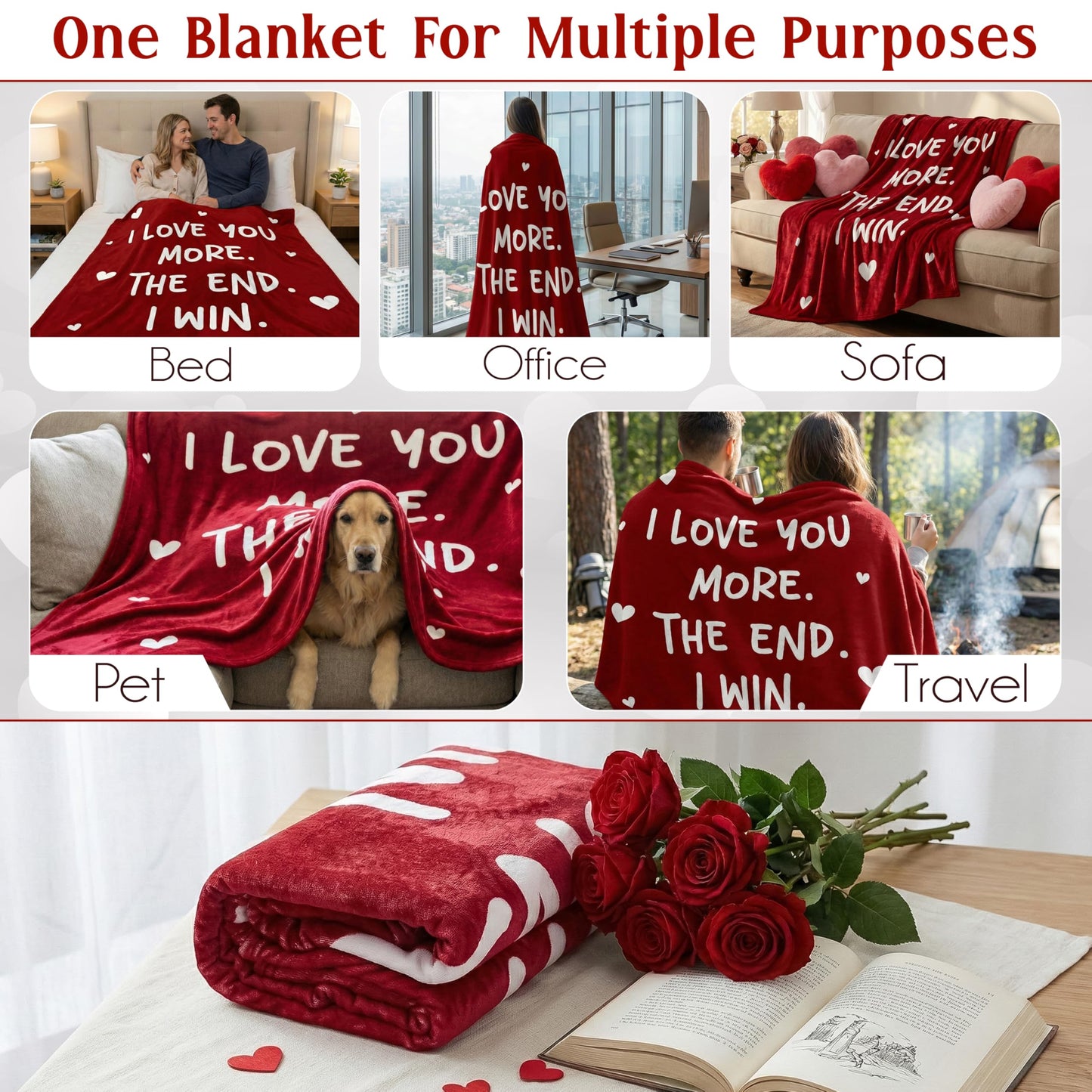 WRAPIX Anniversary Couple Gifts for Him Her - I Love You More Fleece Throw Blanket 60x80 in - Mothers Day Anniversary Wedding Gifts for Wife Women Girlfriend, Romantic Boyfriend Husband Birthday Gift