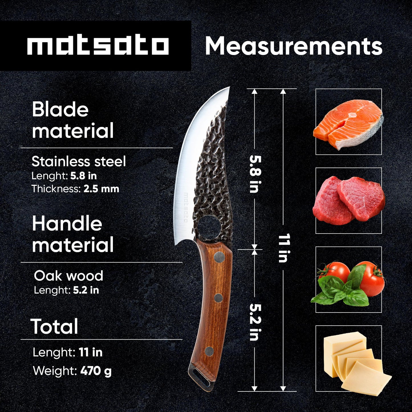 Matsato Chef Knife with Leather Sheath – Japanese Steel Kitchen Knife for Home & Cooking, Christmas Gift Set for Men or Women, Kitchen Accessory for Chefs