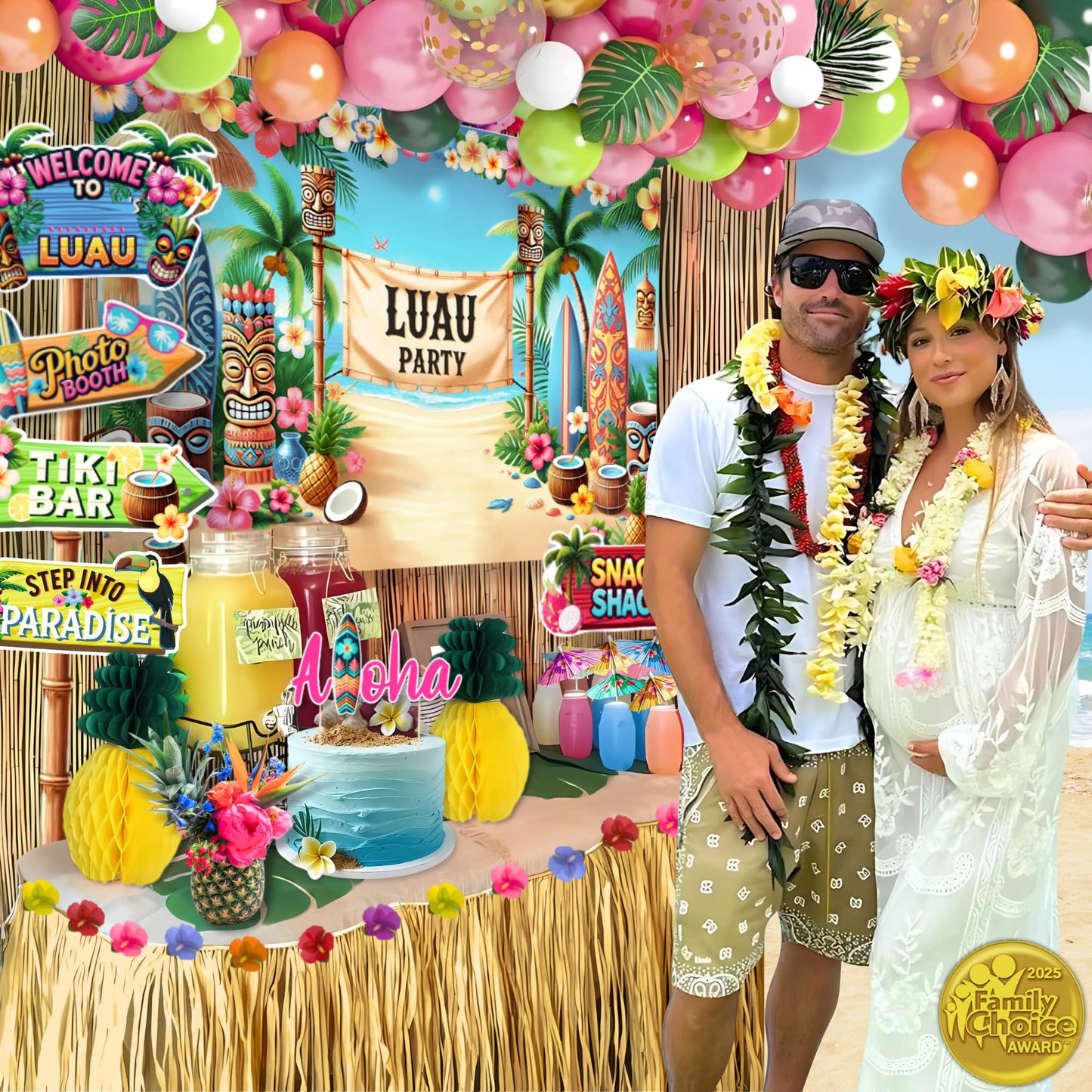 180 pc Premium Luau Party Decorations Set – Hawaiian Birthday Party Decor with Balloons, Backdrop, Table Skirt, Toppers & More – Tropical Aloha Themed Supplies for Indoor & Outdoor Celebrations