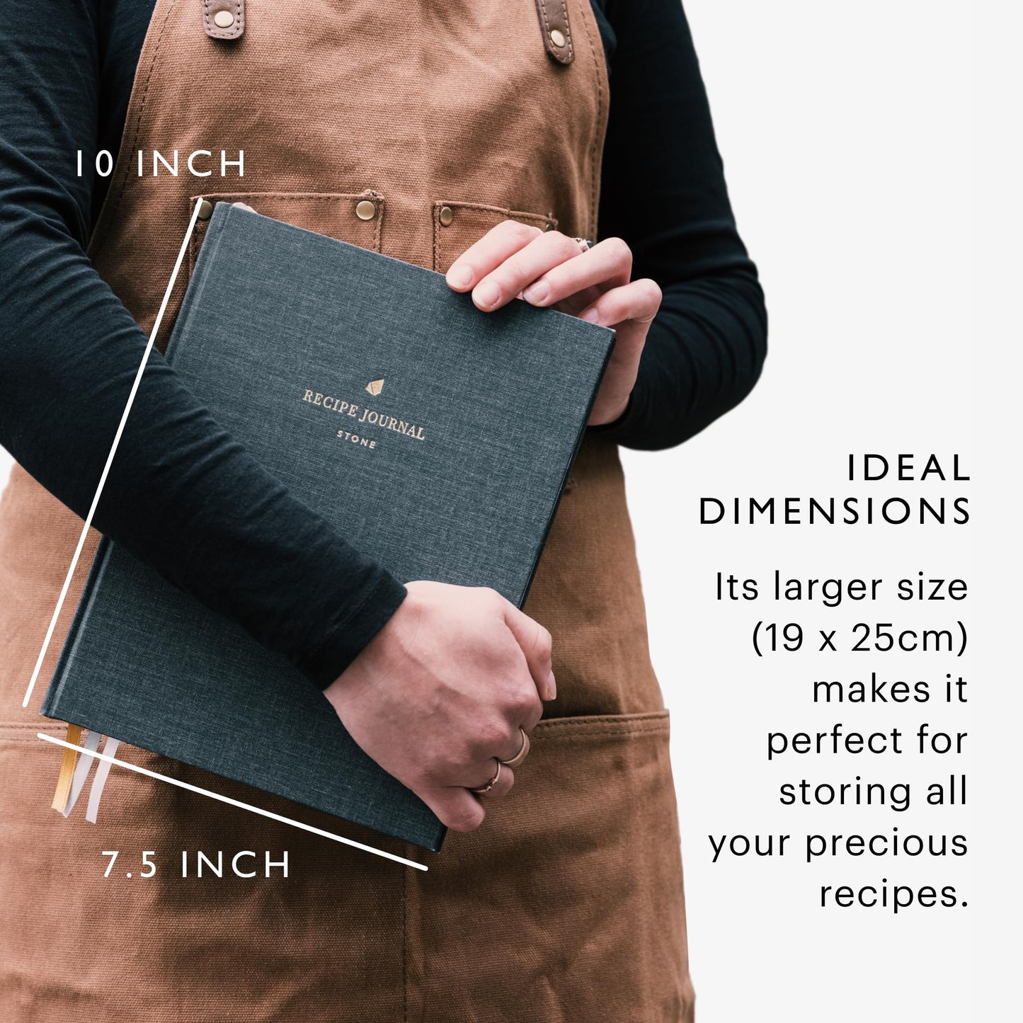 Stone Recipe Journal – 25 x 19 cm Waterproof Paper, 192 Lined Pages with A–Z Index, Conversions & Seasonal Produce, Durable Cotton Cloth Hardcover, Eco-Friendly Kitchen Notebook