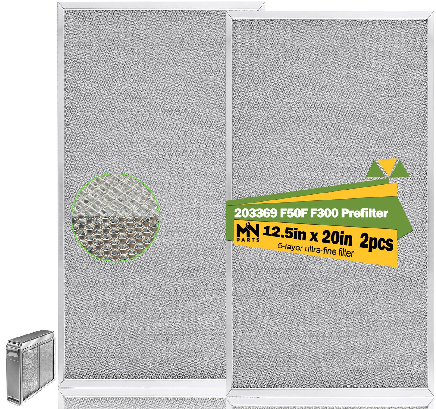 MNPARTS 203369 F50F F300 Air Filter Replacement for Honey in Well Cleaner 20''x 12.5'' Air Pre Filter Reusable Washable Replaces F300E, F300A, F50F, F58F(2 Packs)