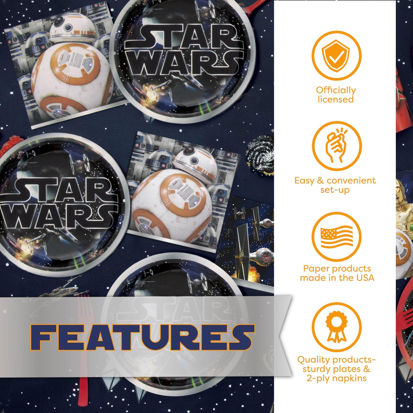 Star Wars Birthday Decorations | Serves 16 | Banner, Tablecloth, Plates, Napkins, Sticker | Star Wars Party Decorations