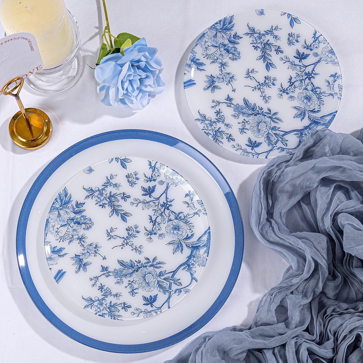 EI 60pcs Blue and White Floral Plastic Plates Fancy Blue Floral Disposable Heavy Duty,10.25inch Dinner Plate and 7.5inch Dessert Plate,Disposable Nice Plastic Plates for Party,Wedding(Value,Elegant)