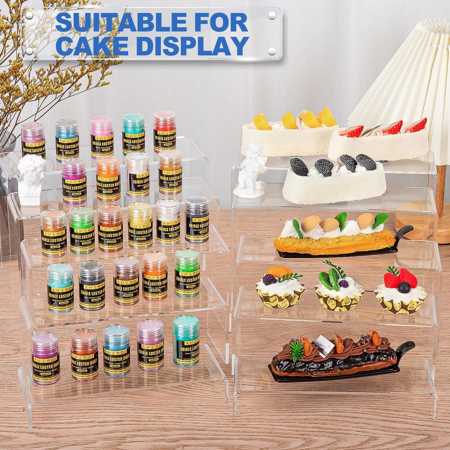 Aheroi Acrylic Risers, 20 Pcs 4 Set Display Stands, Clear Rectangular Risers for Decor, Cupcake Funko, Shoe Display (1-3-4-5-6IN)