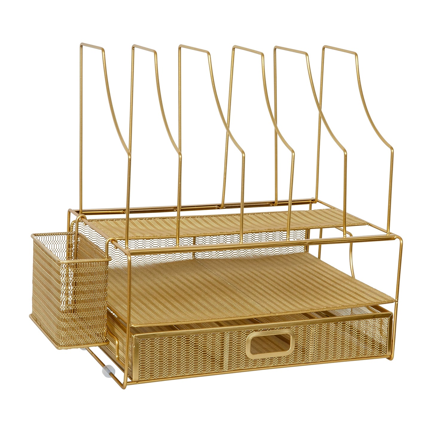 Martha Stewart Ryder Gold Mesh Metal Large Desktop Organizer With Paper File Letter Holder Organizer and Drawer