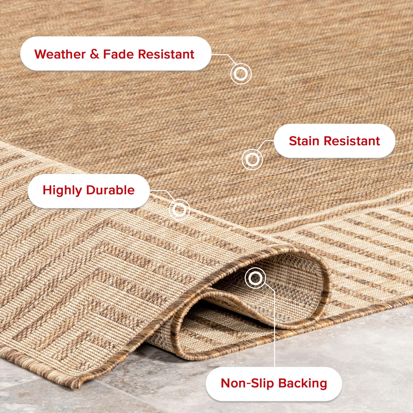 Nuloom Asha Light Brown/Ivory, 2' x 3', Casual, Striped Border, Soft and Cozy, High Traffic, Stain Resistant, Easy Clean, Durable Area Rug for Indoor/Outdoor Patio, Deck, Porch, Garden, Courtyard