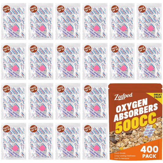 400 Counts 500cc Food Grade Oxygen Absorbers, 10 Individually Vacuum Sealed Packs with Oxygen Indicator, Oxygen Absorber Packets for Long Term Storage in Mylar Bag,Canning Jars, Freeze Dryer Storage