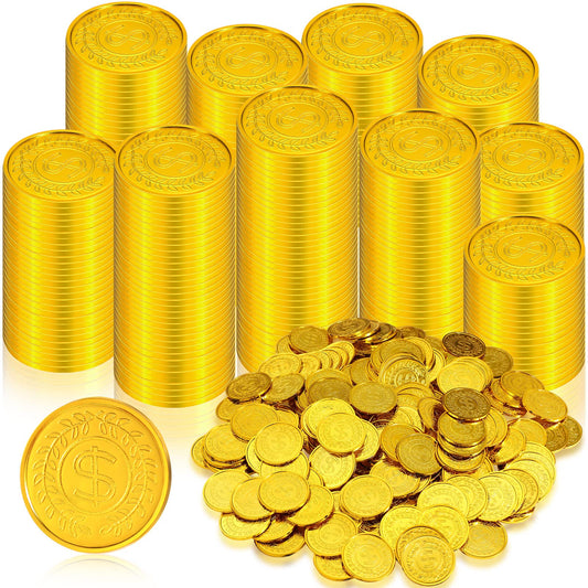 1000 Pcs Pirate Gold Coins Plastic Treasure Play Toy Coins Fake St. Patricks Doubloon for Pirate Party Favors Supplies Treasure Hunt Game Teachers Classroom Reward